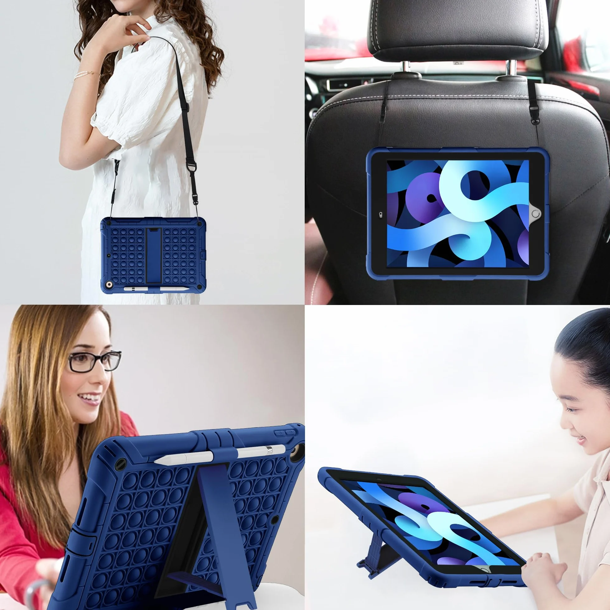 XZC Fidget Sensory Toy Case para iPad 9.7 Pulgadas 5ª/6ª generación 2018/2017/Air 1/Air 2/iPad Pro Push Pop Bubble Case con Soporte para lápiz Kickstand Correa para el Hombro (Azul)