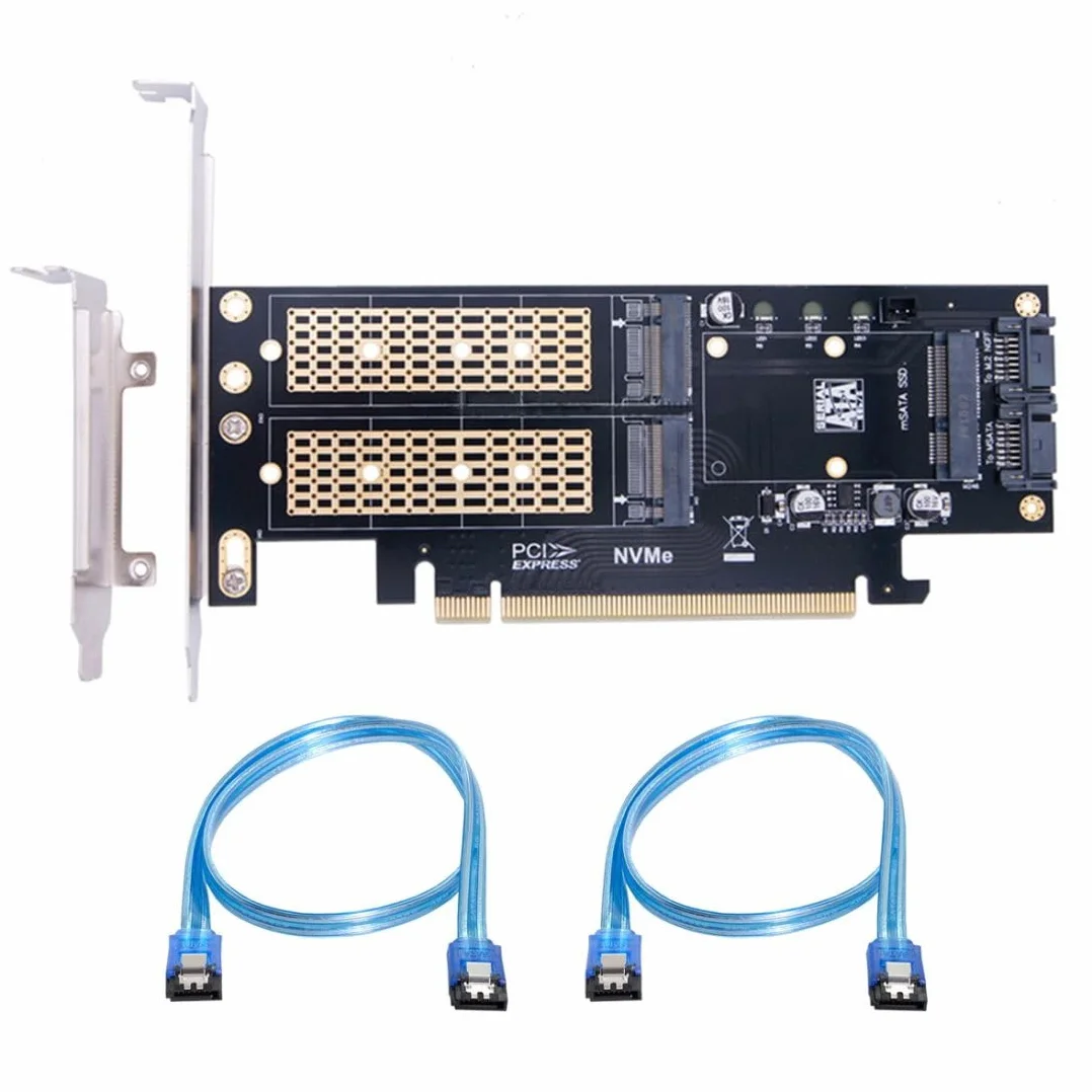 chenyang Adaptador de tarjeta de expansión 3 en 1 M.2 NVME/NGFF/mSATA SSD a PCIe 3.0/4.0 X16 Motherboard SSD