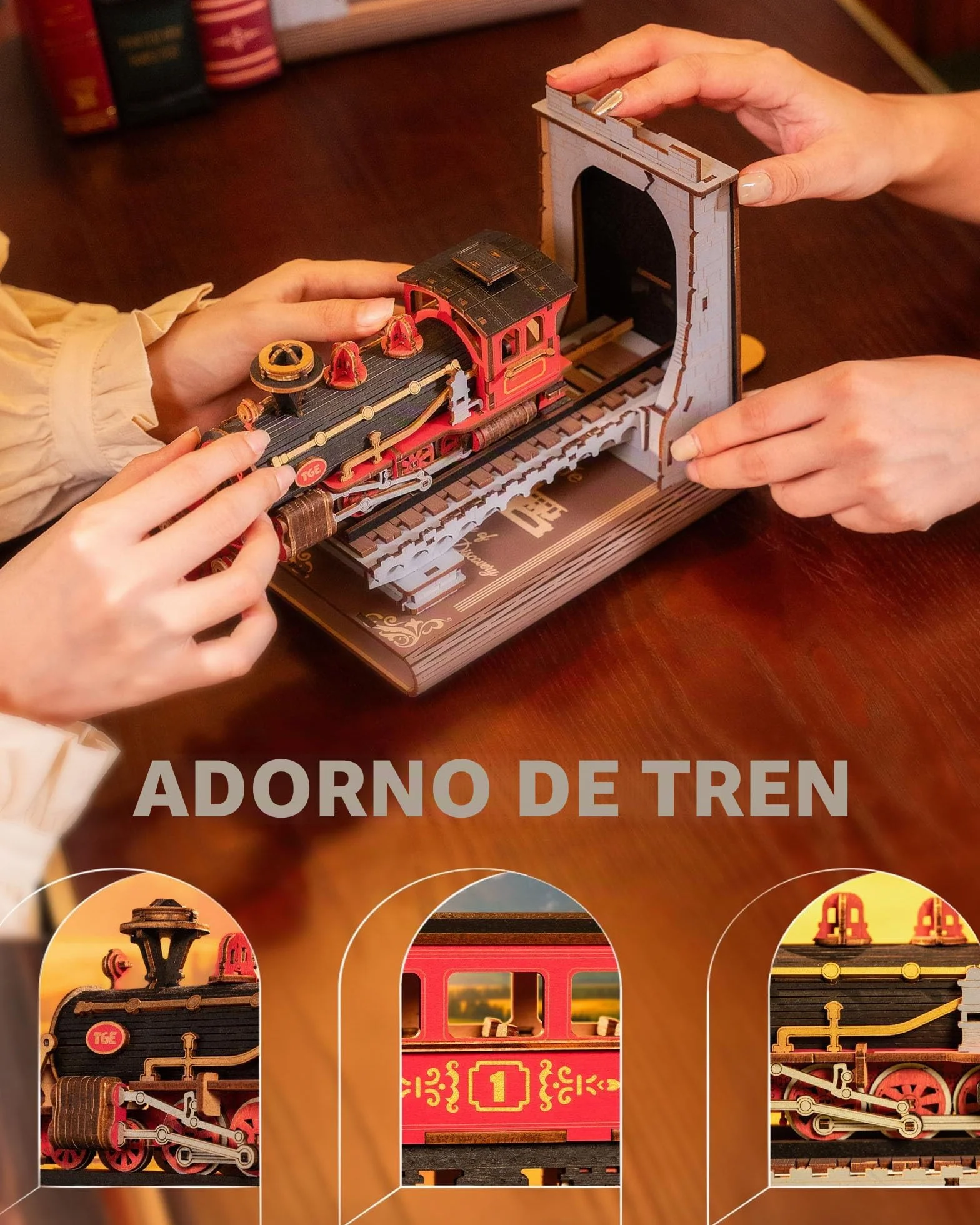 ROBOTIME Puzzle 3D Madera Book Nook Tren del Siglo Maquetas para Construir Adultos