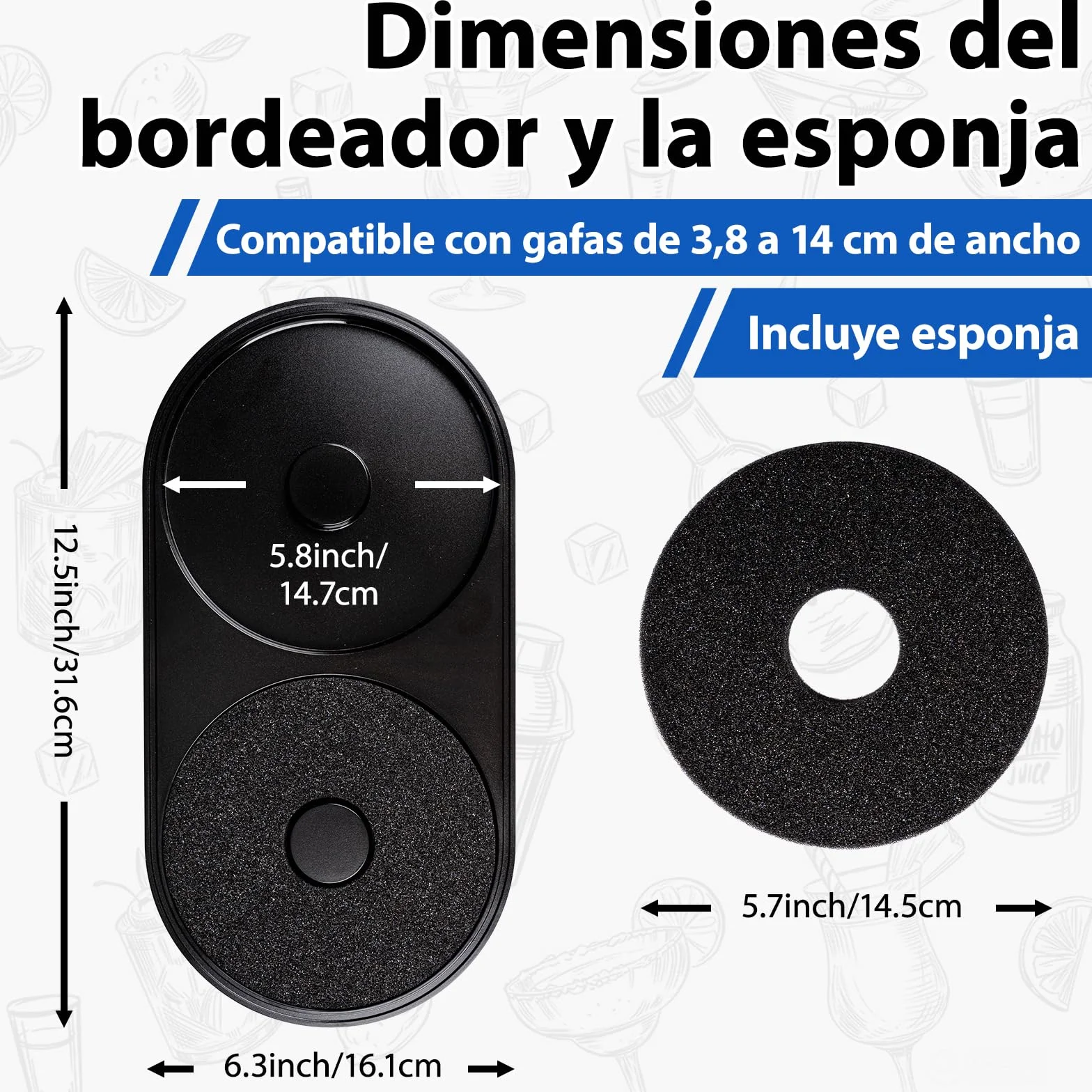 Juego de aplicador de sal y azúcar con esponja 2 en 1 para borde de vaso de cóctel
