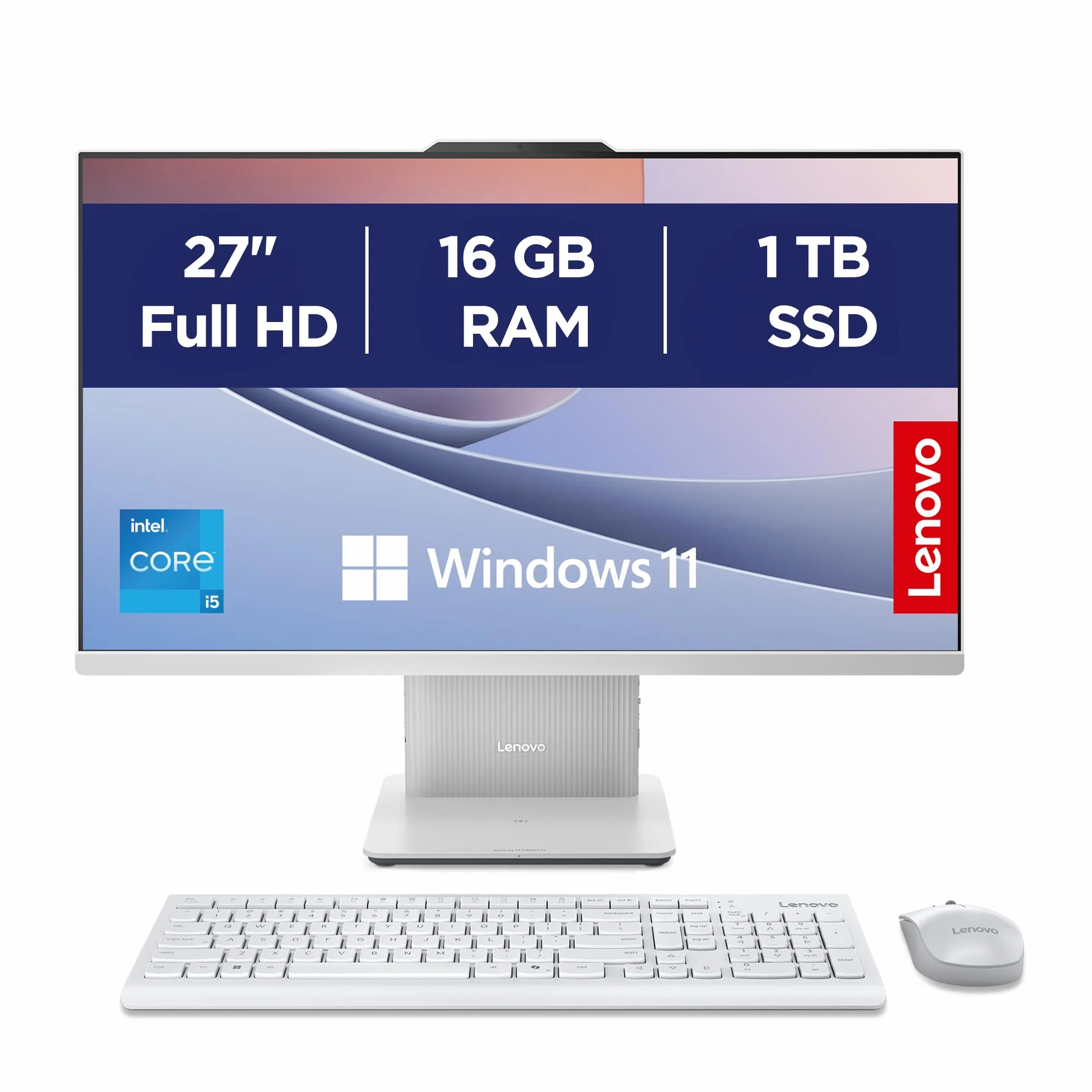 Lenovo IdeaCentre AIO i Gen 9 - Ordenador de Sobremesa 27" FHD (Intel Core i5-13420H, 16 GB RAM, 1 TB SSD, Intel UHD Graphics, Wi-Fi 6, Win11 Home) Incluye Teclado QWERTY Español y Ratón - Gris Nube