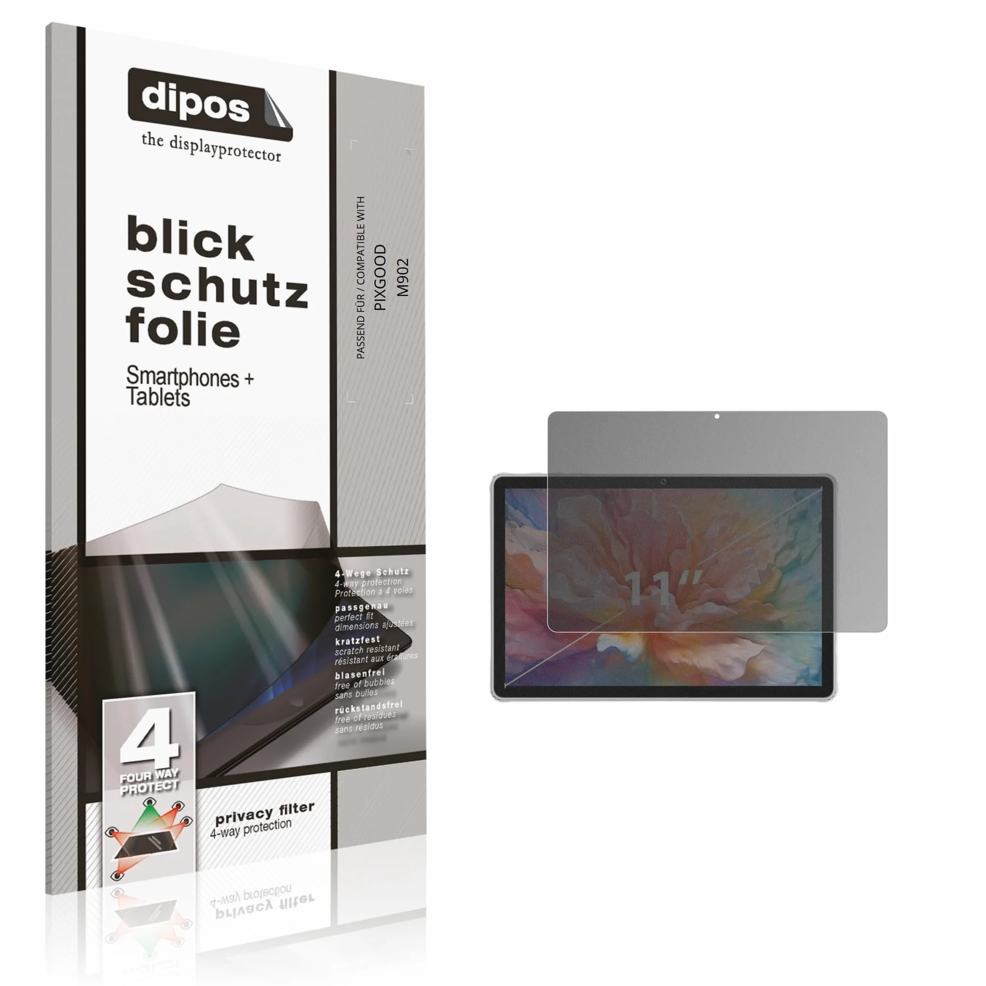 dipos Protector de Pantalla Antiespía para PIXGOOD M902 | Película protectora mate, filtro de privacidad 4 vías, ajuste perfecto, antiarañazos, sin burbujas, autoadhesivo