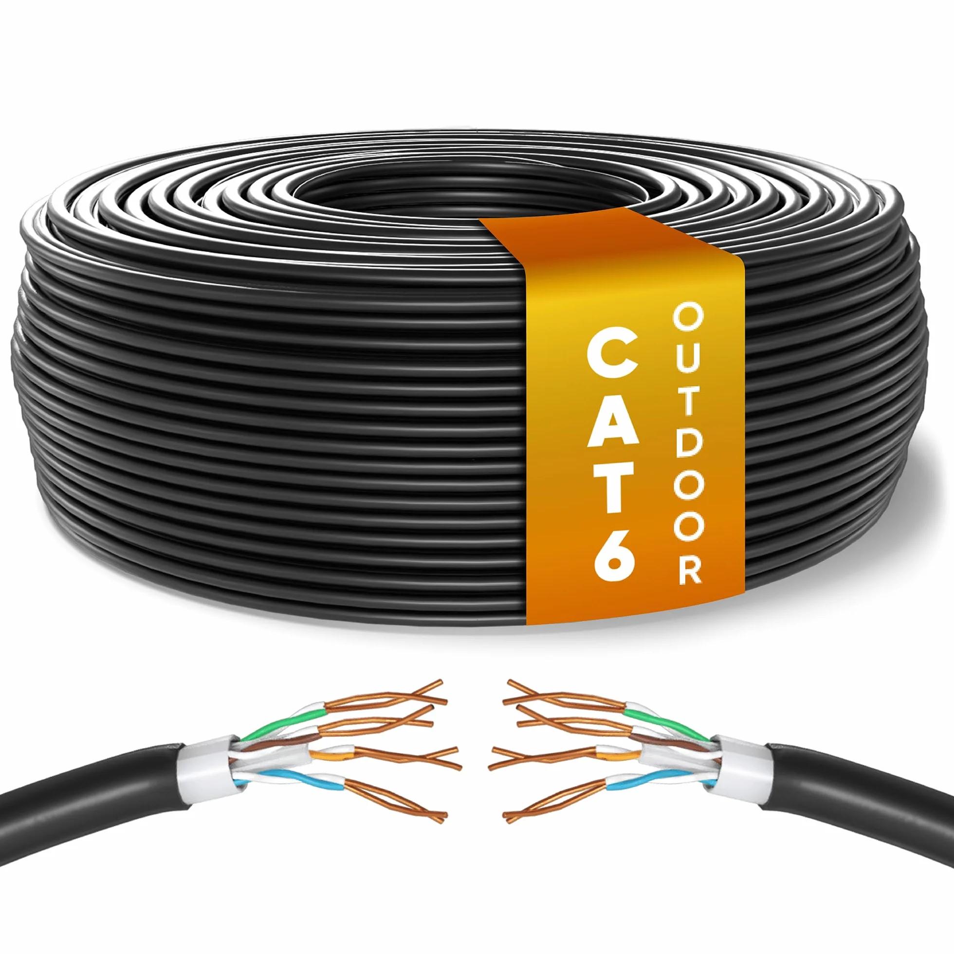 Mr. Tronic Impermeables Exteriores Cable Ethernet Cat 6 De 100m, Bulk Cable de Red LAN Para Internet Rápida & Fiable - AWG24 Cat6 a Granel, 1 Gbps Internet UTP CCA (100 Metros, Negro)