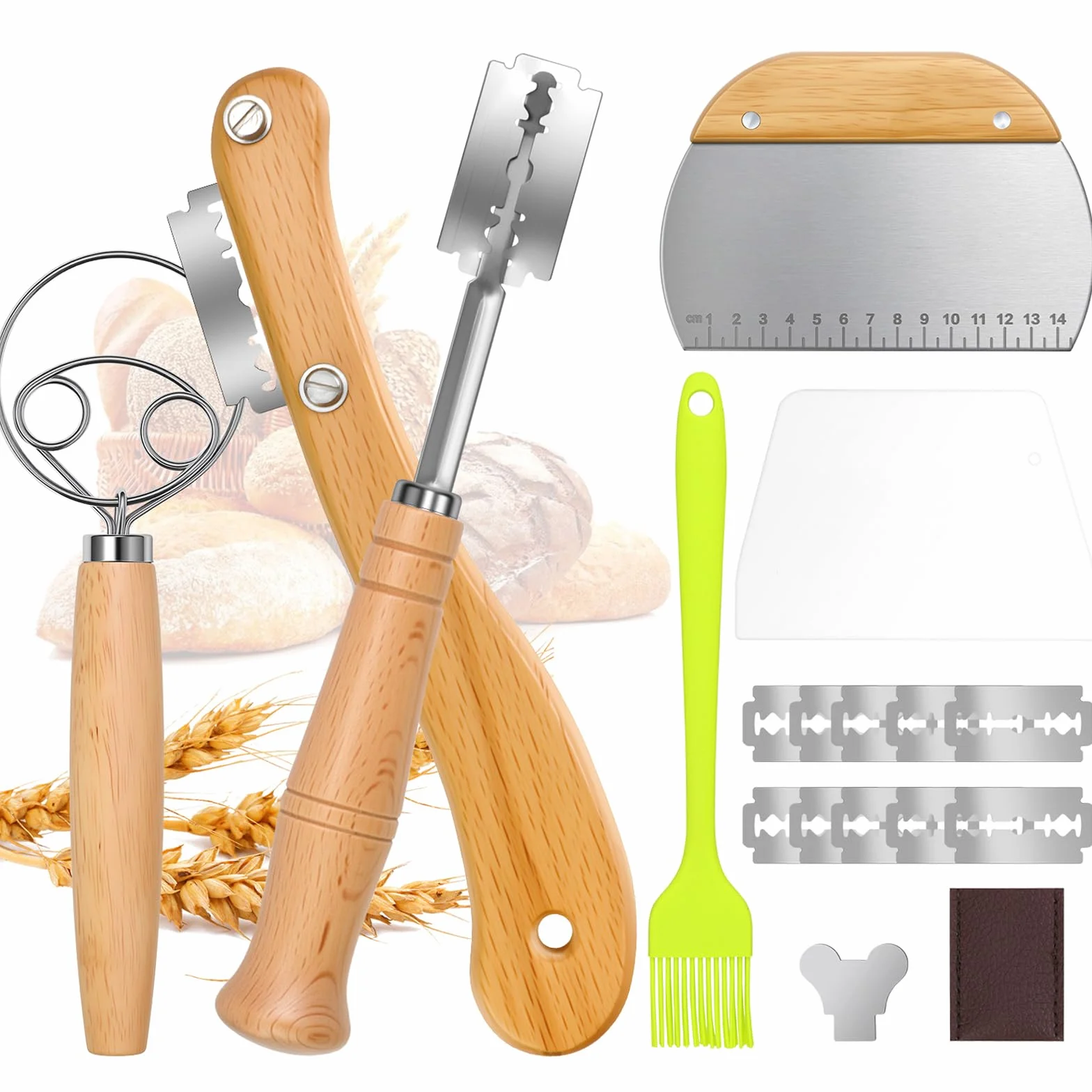 Cuchillo Pan 6 Piezas Cuchilla Panadero con Batidor Danés para Baguettes Masa Pan Casero