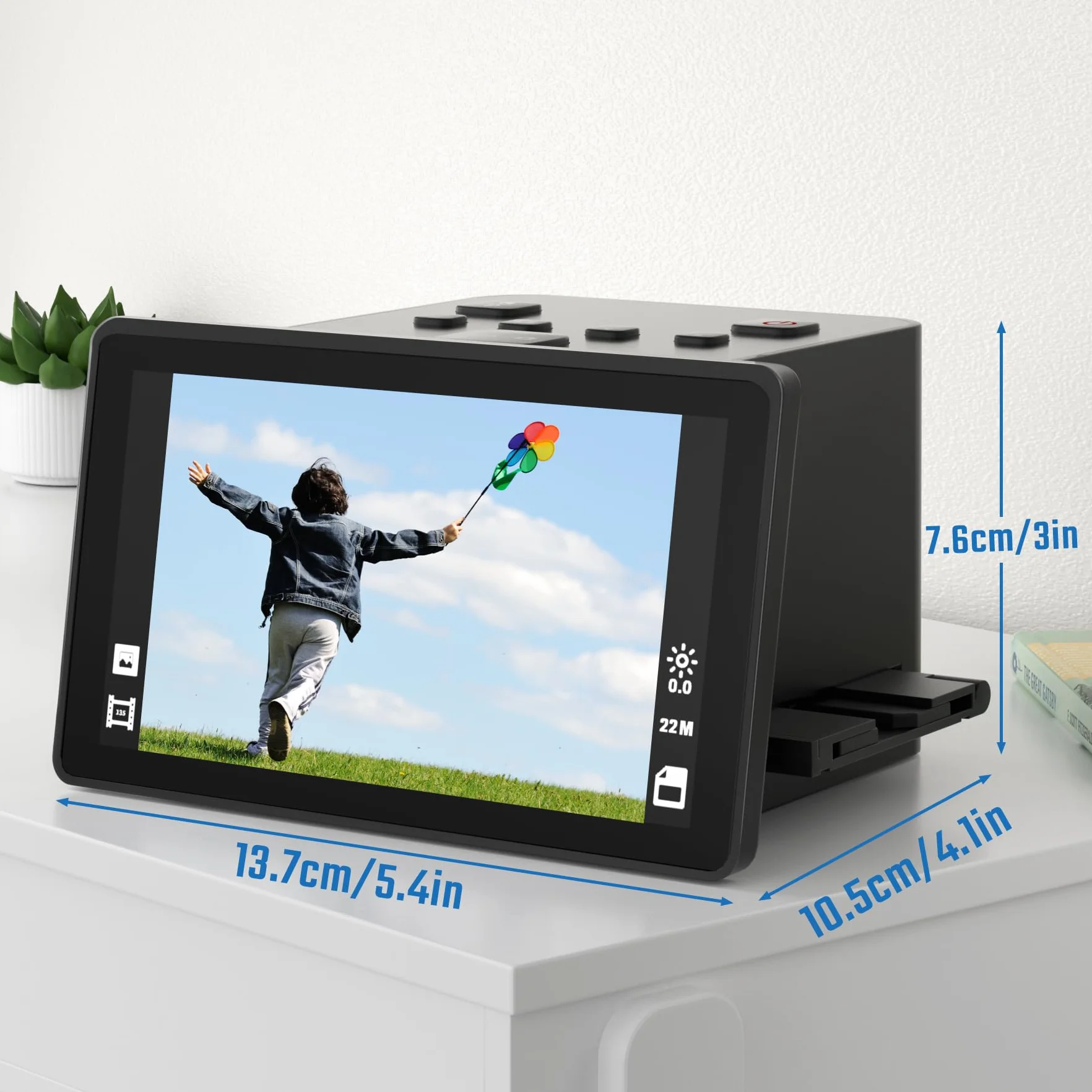 Escáner digital de película y diapositivas con gran pantalla LCD de 5 pulgadas, escáner de diapositivas para digitalizar escáner negativo, convierte 135, 126 KPK, 110 negativos y película Super 8 a 22