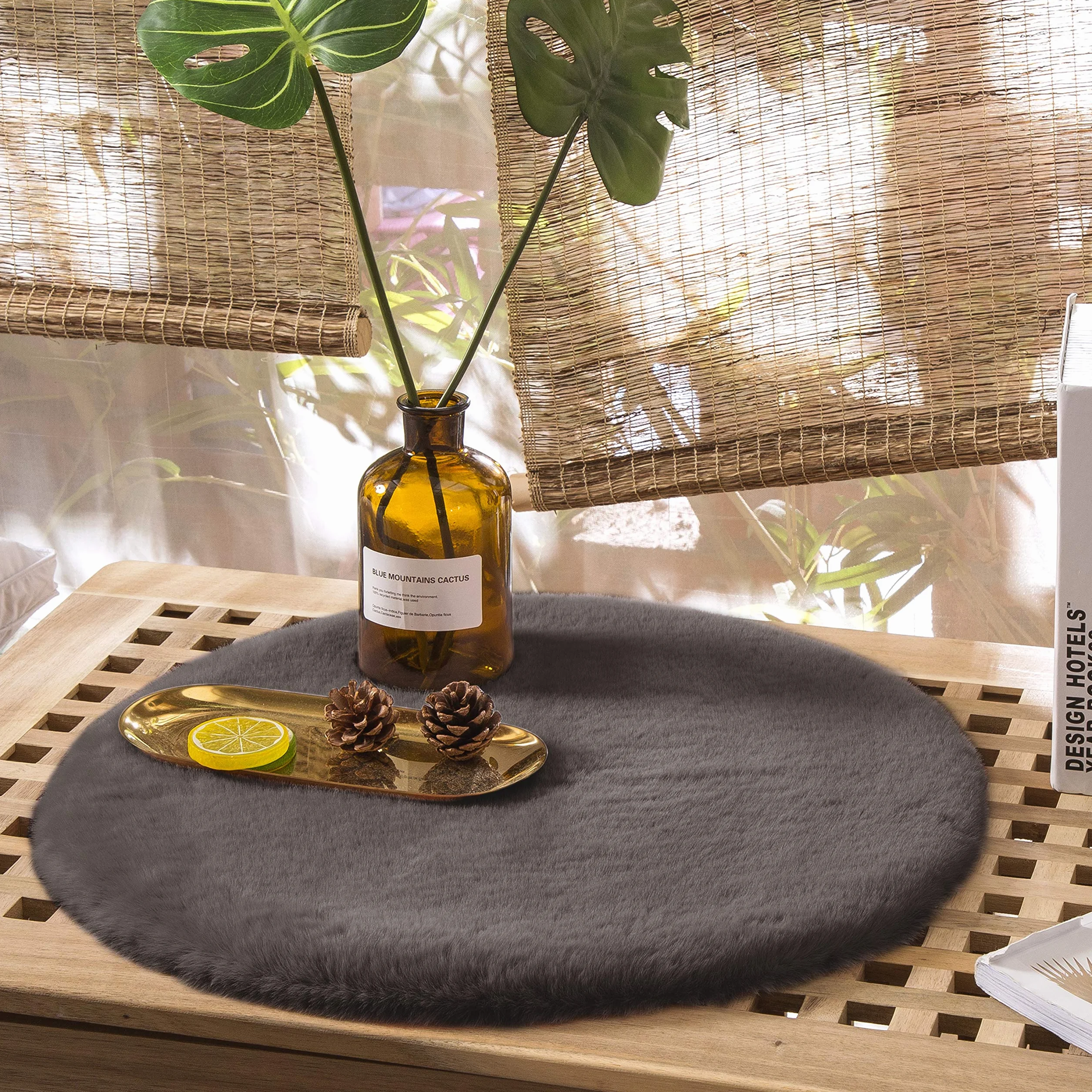 Teppich Wölkchen Alfombra de imitación de Piel - Sala de Estar, decoración de la Sala de Dormir - Alfombra de Piel Lavable como de Cama, cojín de Silla - Gris Oscuro, 30 cm Redondo