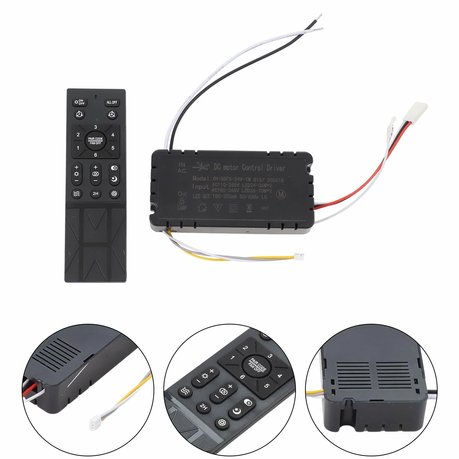 Kit de controlador de atenuación inalámbrico de luz de ventilador de techo, controlador de frecuencia variable de 6 velocidades con monitor de batería