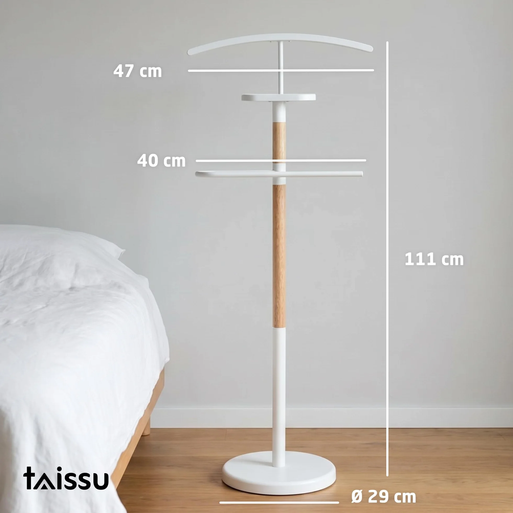 Perchero Galán de Noche Mod. EIDE 47x29x111 cm Acero Madera Blanco