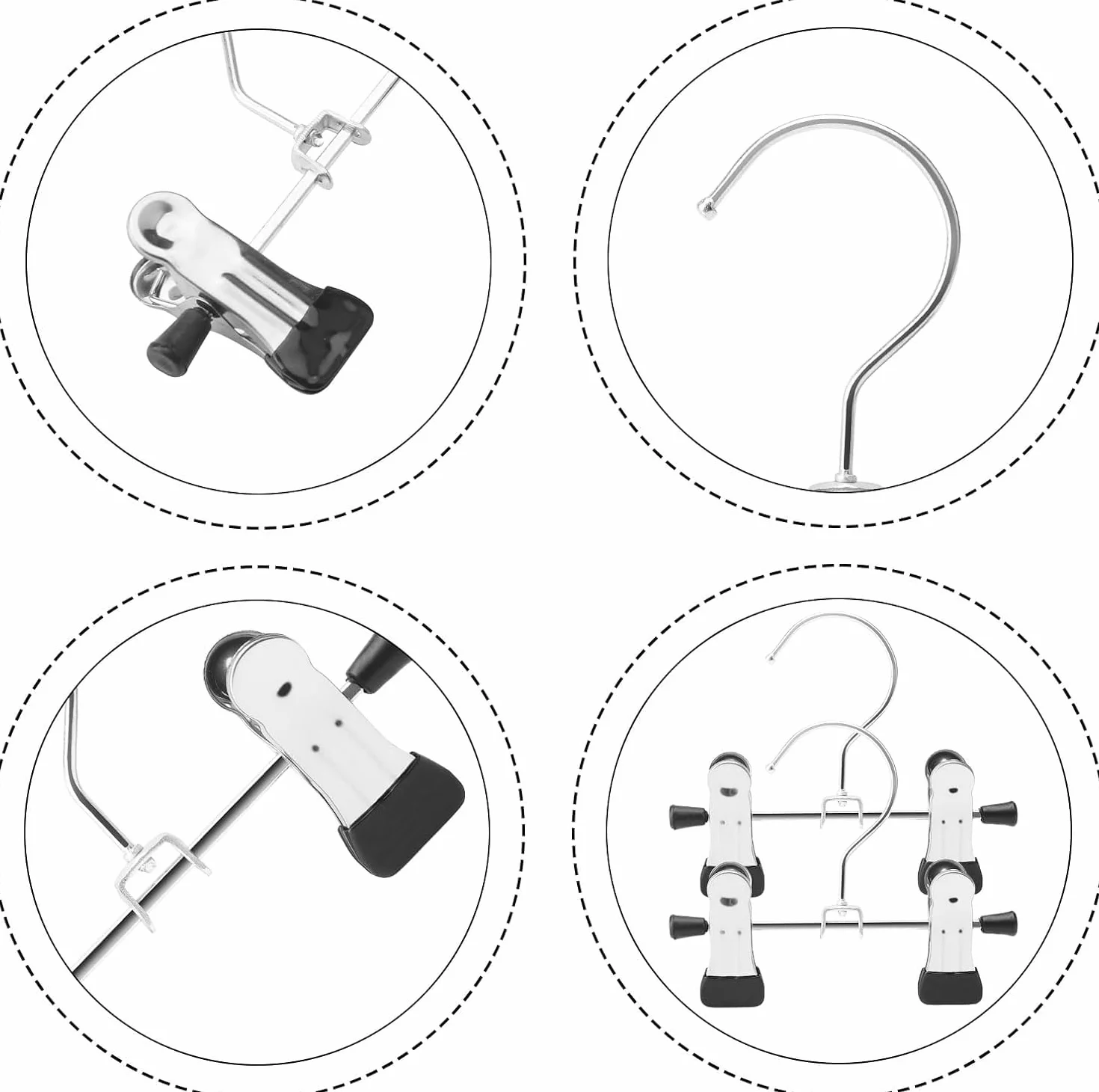 Gancho Colgante de Lavandería de Acero Inoxidable 10 Piezas con Pinzas Antideslizantes para Botas Pantalones Sombreros Negro