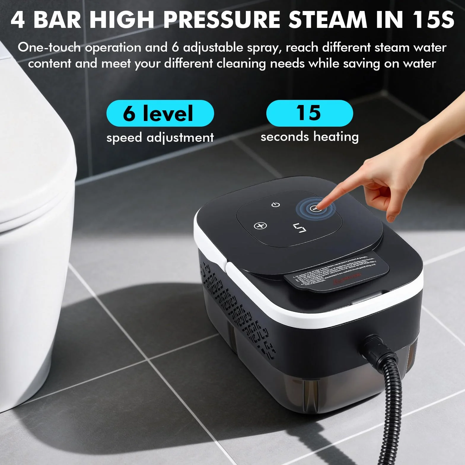 Limpiador de vapor 2500W 4 bares 1.25L alta presión multiusos con juego para suelos