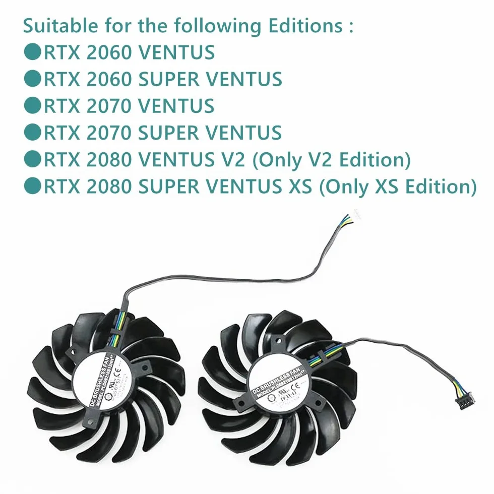 Ventilador para tarjetas gráficas compatible con MSI RTX 2060/2060 SUPER/2070/2070 SUPER Ventus, 85 mm, 4 pines, 30 dB, Ordenador de escritorio