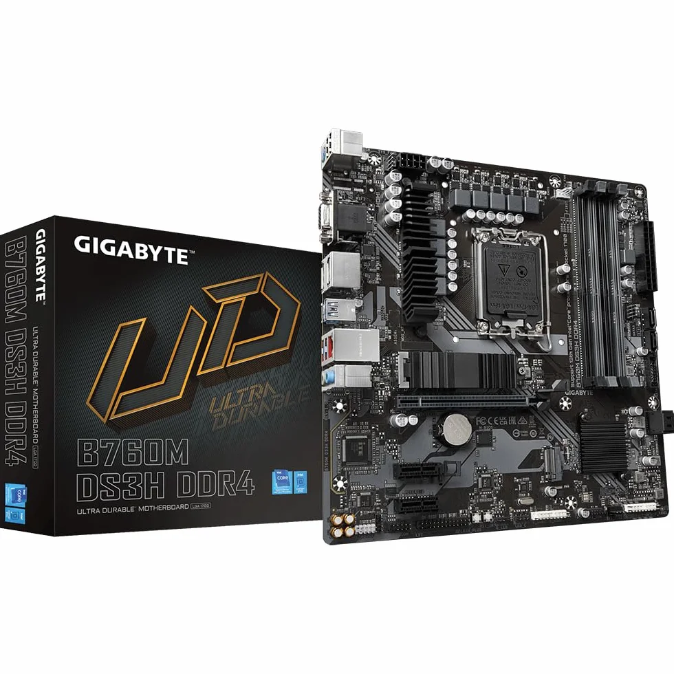 GIGABYTE B760M DS3H DDR4 Placa Base - Soporta CPUs Intel Core de 14ª generación, VRM Digital de 6+2+1 Fases, hasta 5333MHz DDR4 (OC), 2xPCIe 4.0 M.2, LAN 2.5GbE, USB 3.2 Gen2