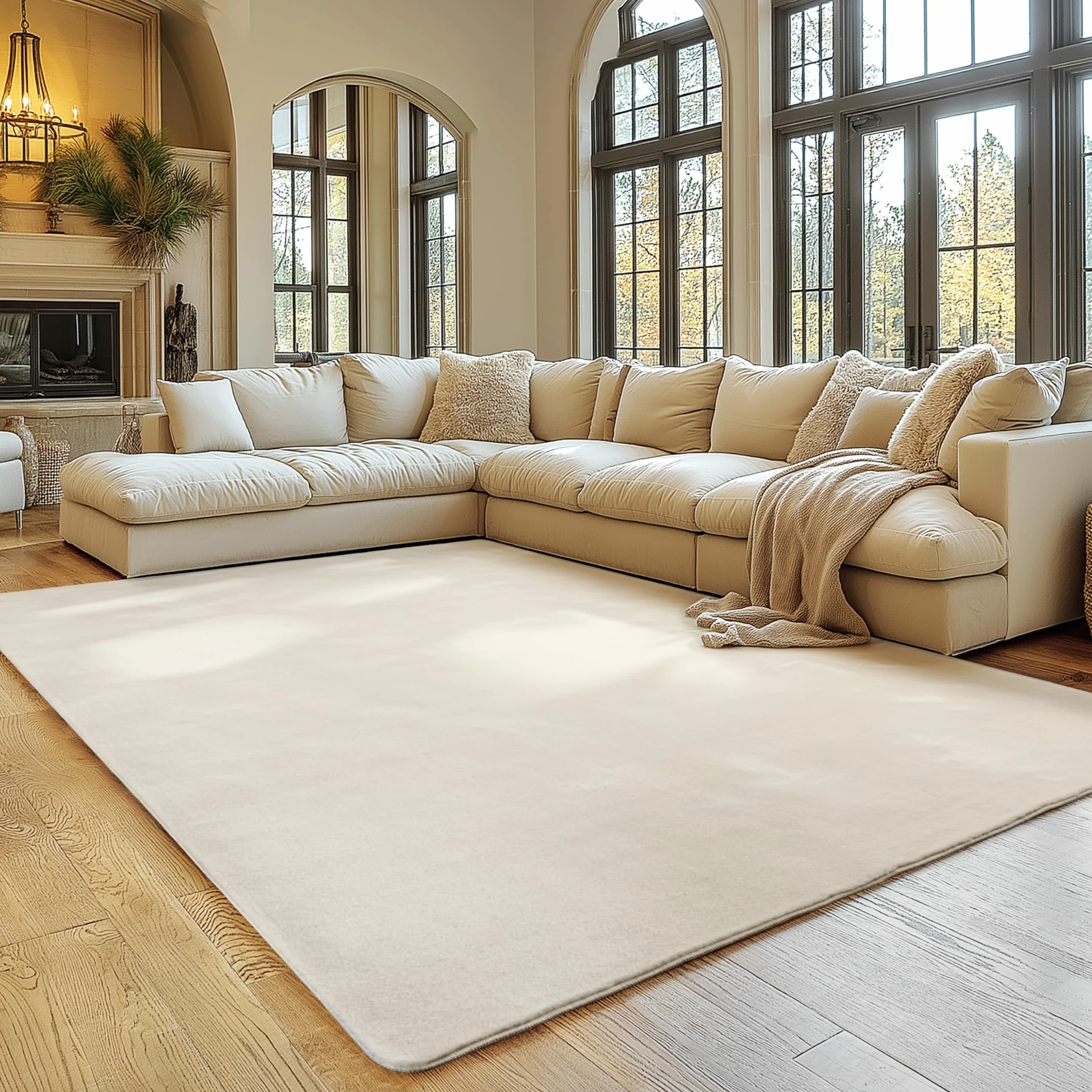 SIMPEX Alfombra Ivory 240x340 cm Alfombra Lavable de Pelo Corto, Antideslizante y Suave, Diseño Monocromático Moderno para Sala, Dormitorio, Cocina y Habitación Infantil