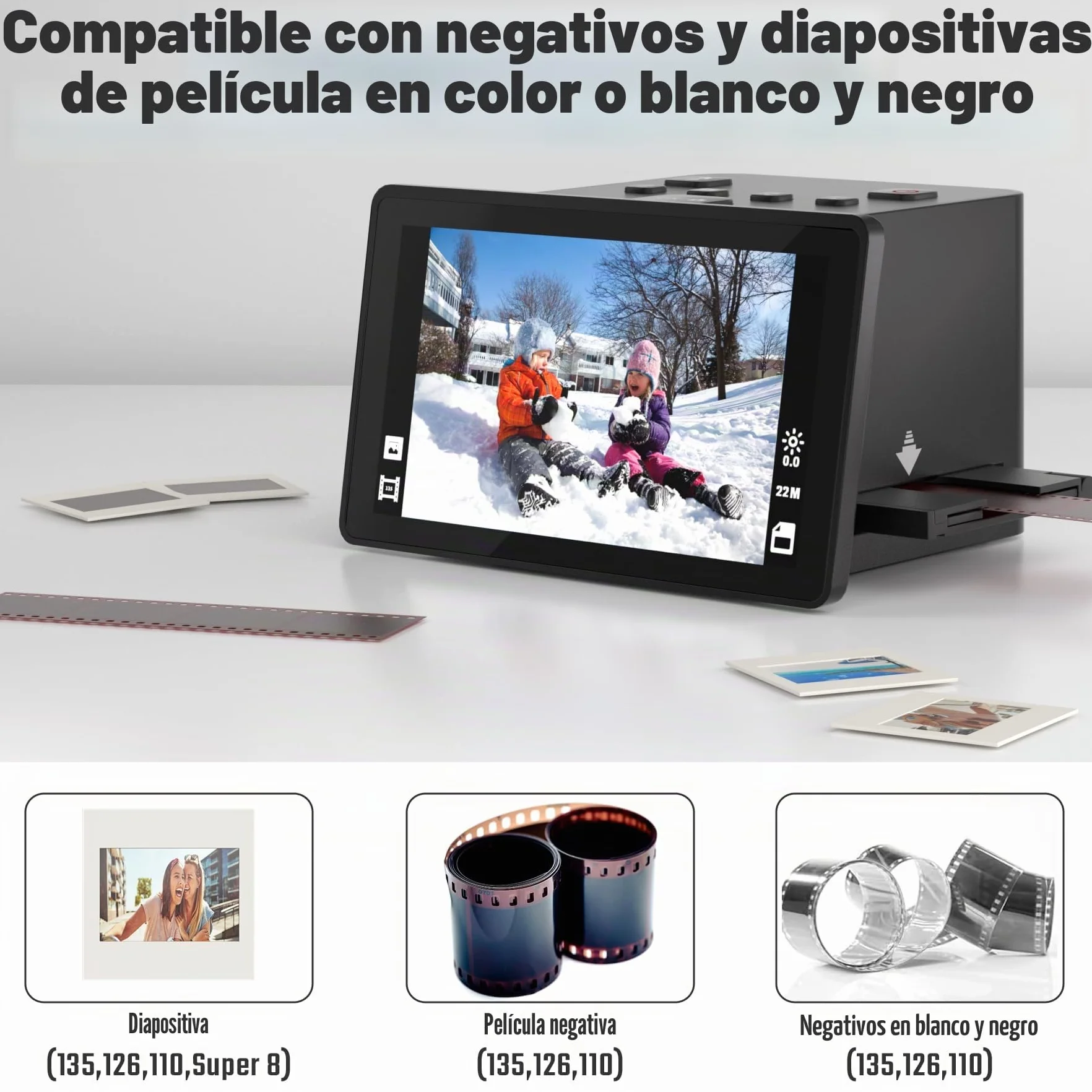 Escáner digital de películas y diapositivas LCD 5 pulgadas 135 126 KPK 110 Super 8