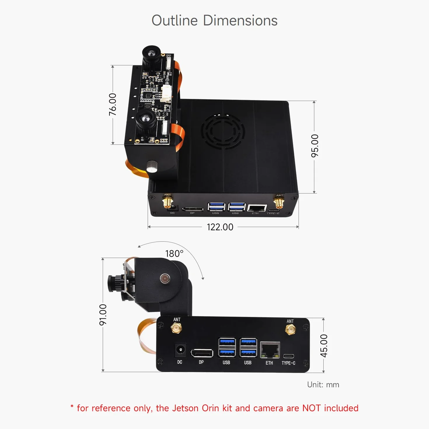 Waveshare Aluminum Alloy Case for Jetson Orin, with Camera Holder, Mini-Computer Case, Compatible with Jetson Orin Nano/Jetson Orin NX Kits/Jetson Orin Nano Super Developer Kit