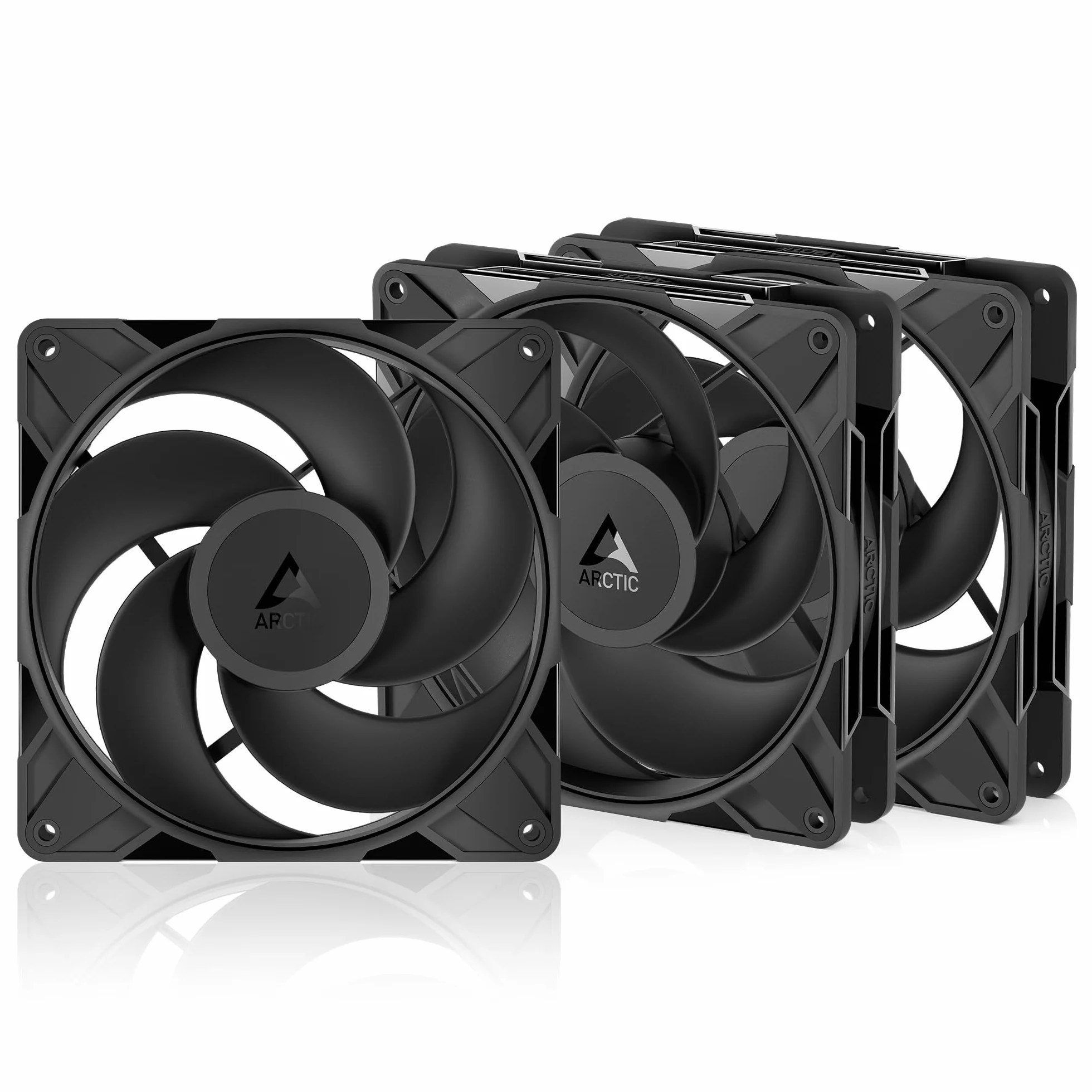 ARCTIC P14 Pro Reverse (3 Piezas) - 140 mm Ventilador Prémium con flujo de aire inverso, Ventilador PWM con divisor de cable en Y, 400-2650 rpm, 0 rpm <5% PWM, cojinete hidrodinámico, 4-Pin - Negro