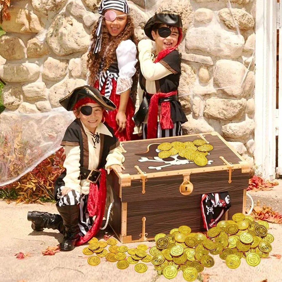 Monedas Oro de Plástico Piratas 100 Piezas para Fiestas Temáticas