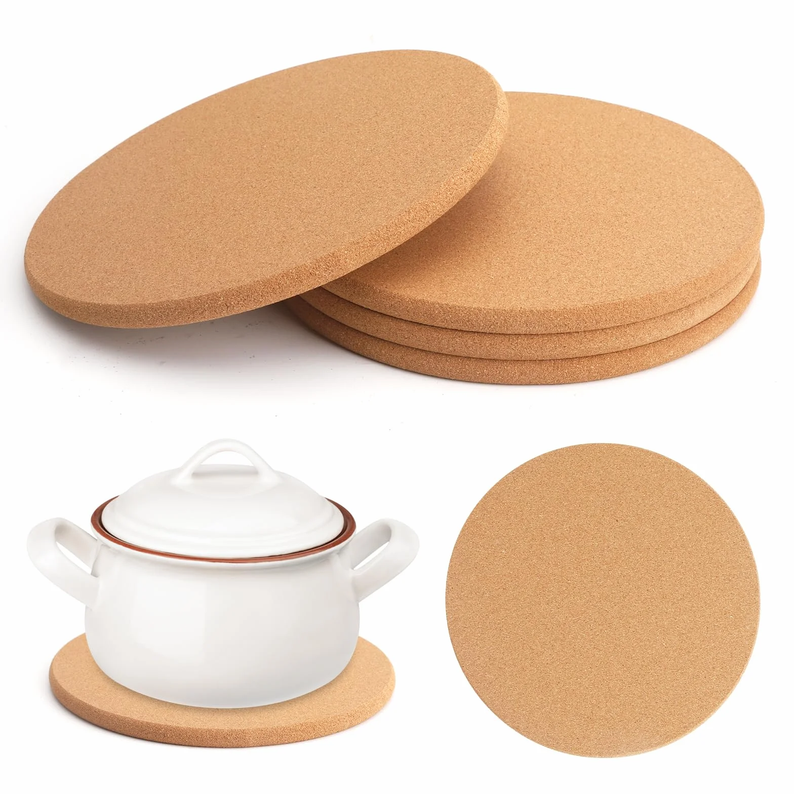 APOMOONS 4 Salvamanteles de Corcho, Posavasos de Corcho de 19 cm de Diámetro, Agarraderas Antideslizantes para Ollas, Cacerola