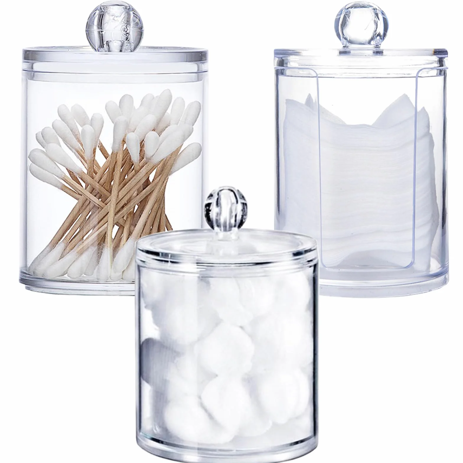 Dispensador de Algodón，3 Pcs Organizador para almohadillas de algodón Caja acrílica organizador de maquillaje，para Hisopos, Cosméticos, Maquillaje