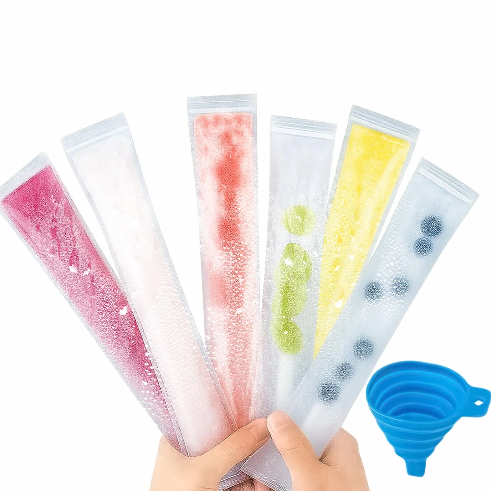 200 Bolsas para Polos Flash Helado DIY (5.5x28cm) + 1 Embudo Plegable | Moldes para Helados Caseros Sin BPA, Bolsas de Plástico Desechables para Postres Congelados y Meriendas Infantiles