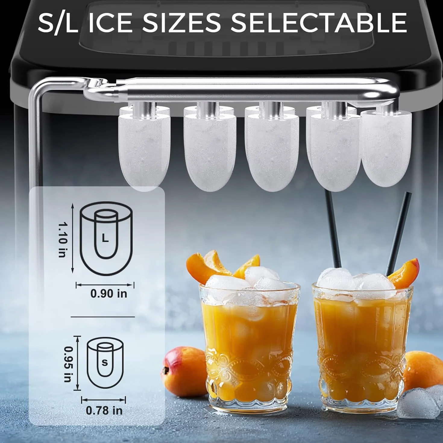 Máquina de Hielo Doméstica, Portátil, Autolimpieza, 9 Cubos en 6 Min, 15KG/24H, Encimera