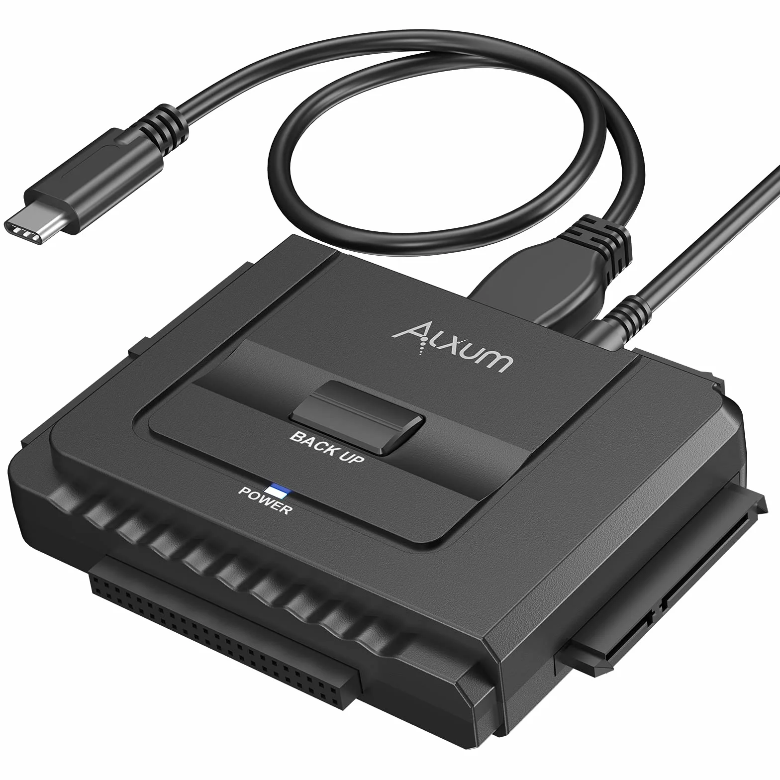 Alxum Adaptador de Disco Duro IDE SATA a USB C, Lector de Disco Duro IDE a USB para HDD de 2,5 / 3,5 Pulgadas y HDD / SSD SATA, con Fuente de alimentación de 12 V / 2 A y Cable USB-C