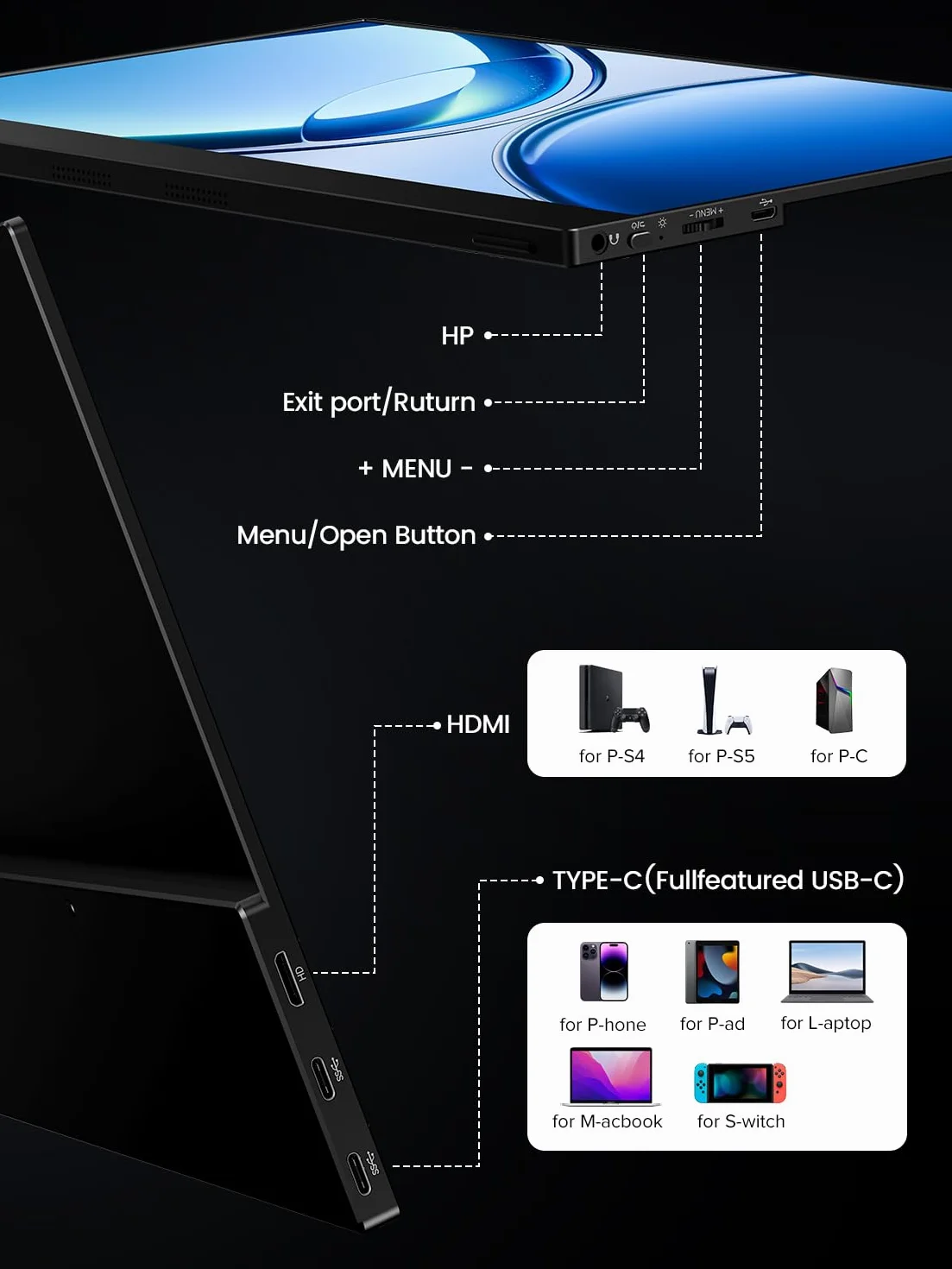UPERFECT OLED Monitor Portátil 13.3" 4K UHD 3840x2160 UHD | 150%sRGB | 100000:1 Contraste | 500Nit | Diseño Ultraplano de Aluminio, Monitor de Viaje para PC, Portátil, Teléfono y Consola de Videojuego