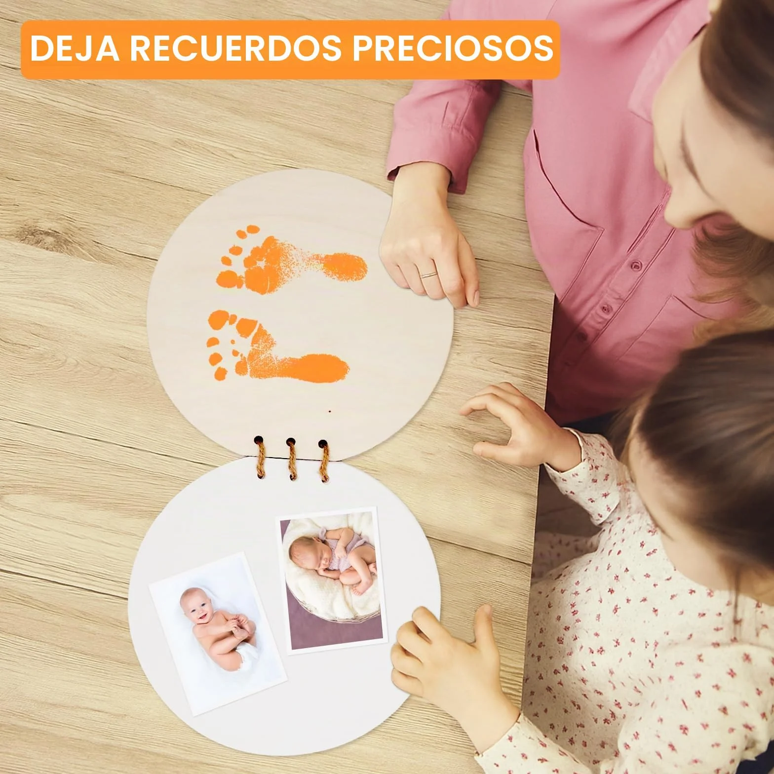 Libro de Visitas Hey Baby, Bebe para Baby Shower con Tapa de Madera, Recuerdos Bebe