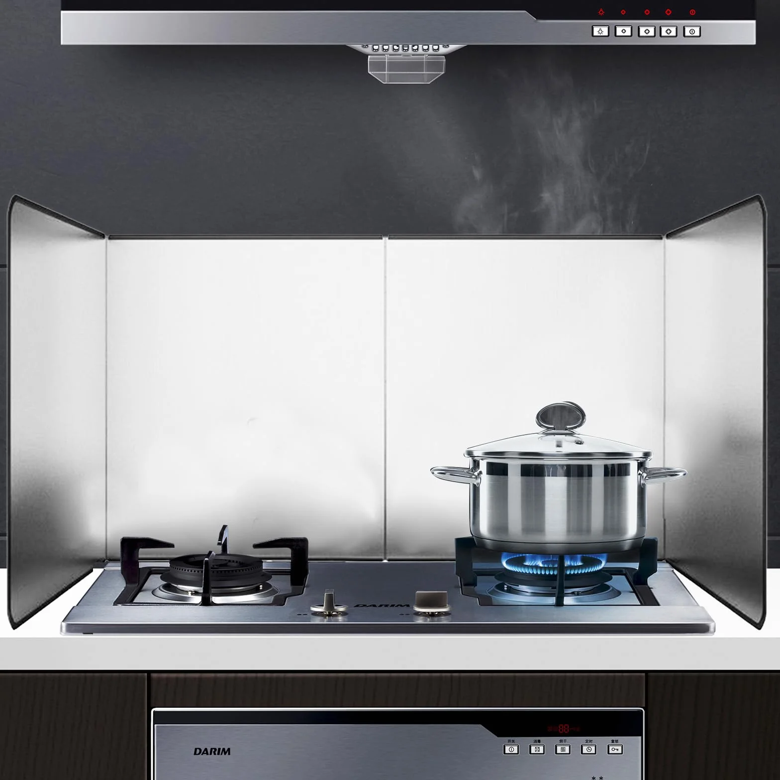 Protector de Salpicaduras Cocina 80x40x30cm Pantalla Antiadherente Tres Lados Grasa Funda Plegable