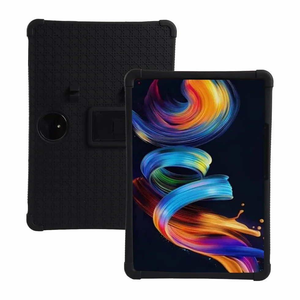 4 Cornors - Funda de silicona a prueba de golpes compatible con tablet Fro TCL NxtPaper 11 Plus 11.5 (9469x) con soporte plegable, protección completa (TCL NxtPaper 11 Plus 11.5 (9469x) negro)