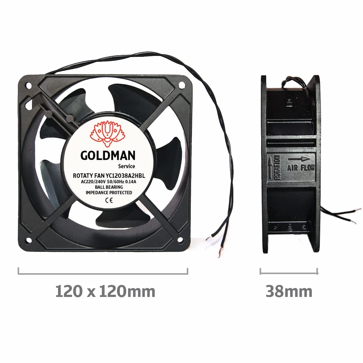 GOLDMAN SERVICE Ventilador fan Axial de refrigeración 120 x 120 x 38 mm - extractor de aire para enfriamiento de máquinas y circulación de aire (23W)