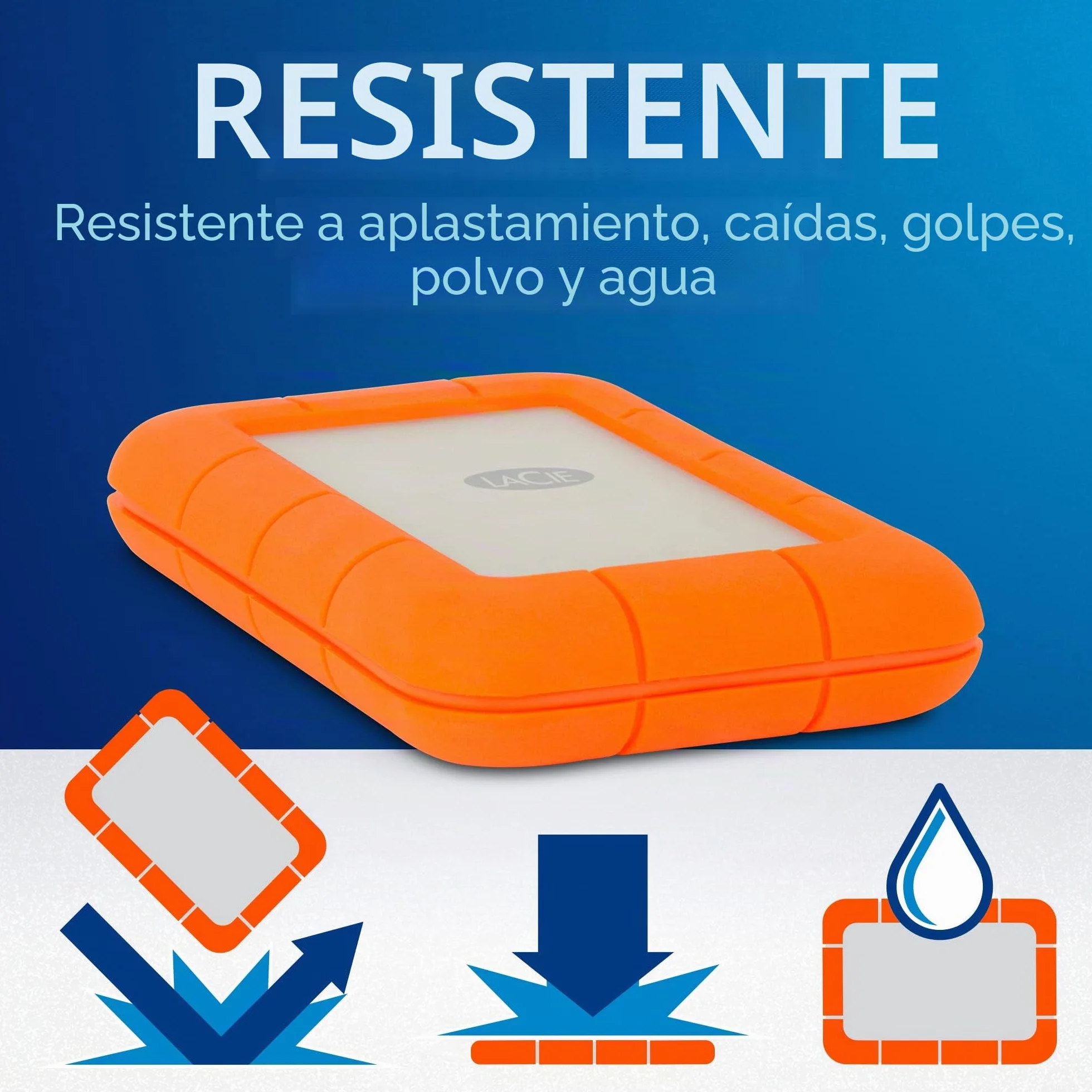 LaCie Rugged USB-C 4TB — antigolpes, USB‑C Disco duro externo portátil 2,5", para Mac y Windows — incluye Rescue Data Recovery