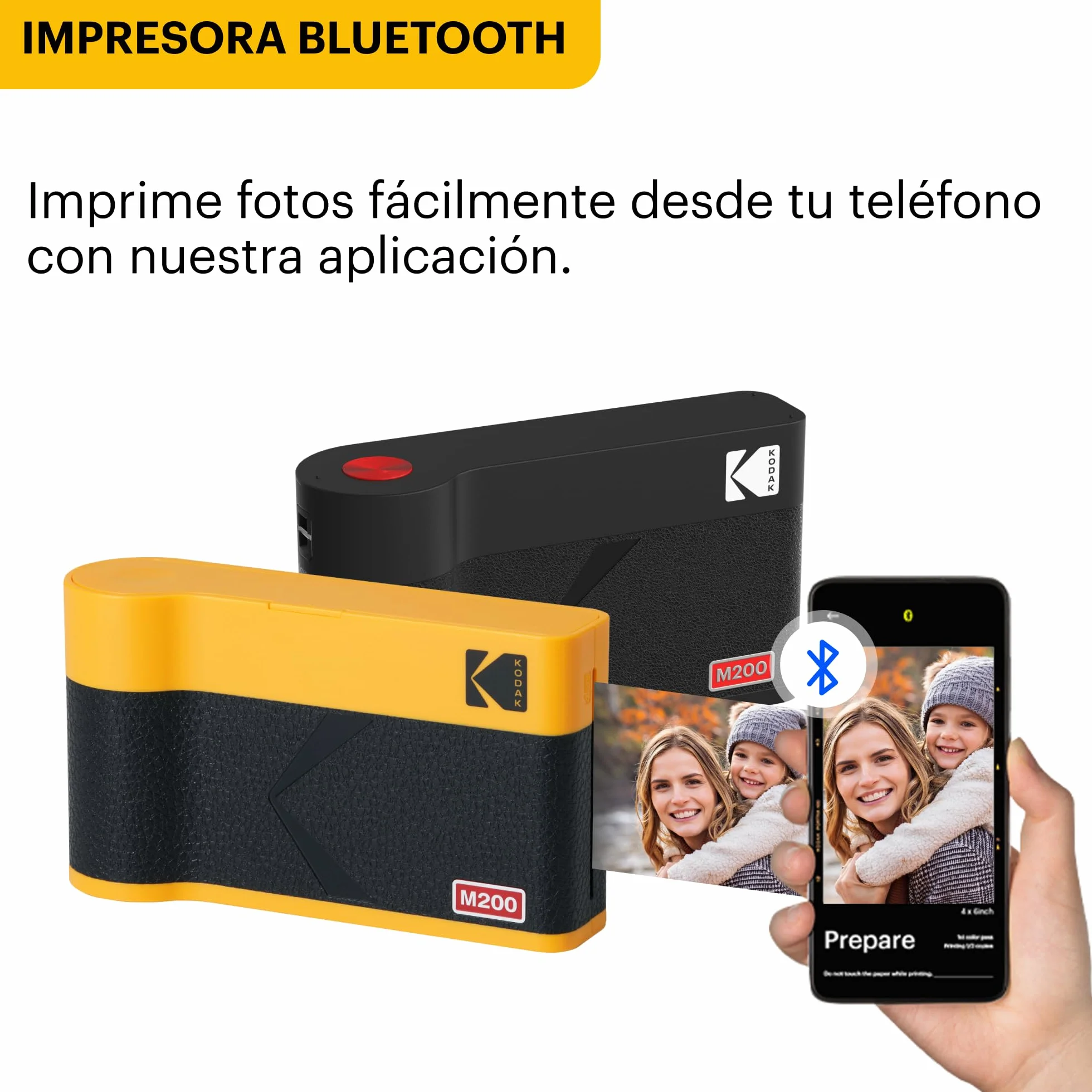 KODAK Mini 2 ERA 4PASS Impresora de Fotos Portátil (5,3x8,6cm) (Impresora + Pack de Regalo con 38 Hojas (8 Hojas Iniciales + 30 Hojas), Amarillo)