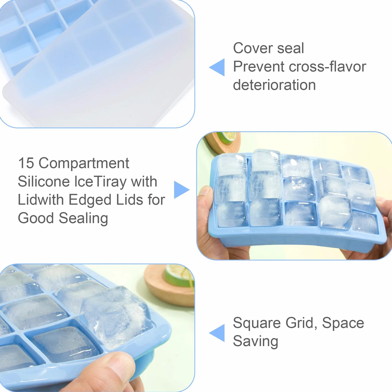 Cubiteras para Hielo con Tapa, Moldes de Silicona Apilable, sin BPA, 3 Piezas