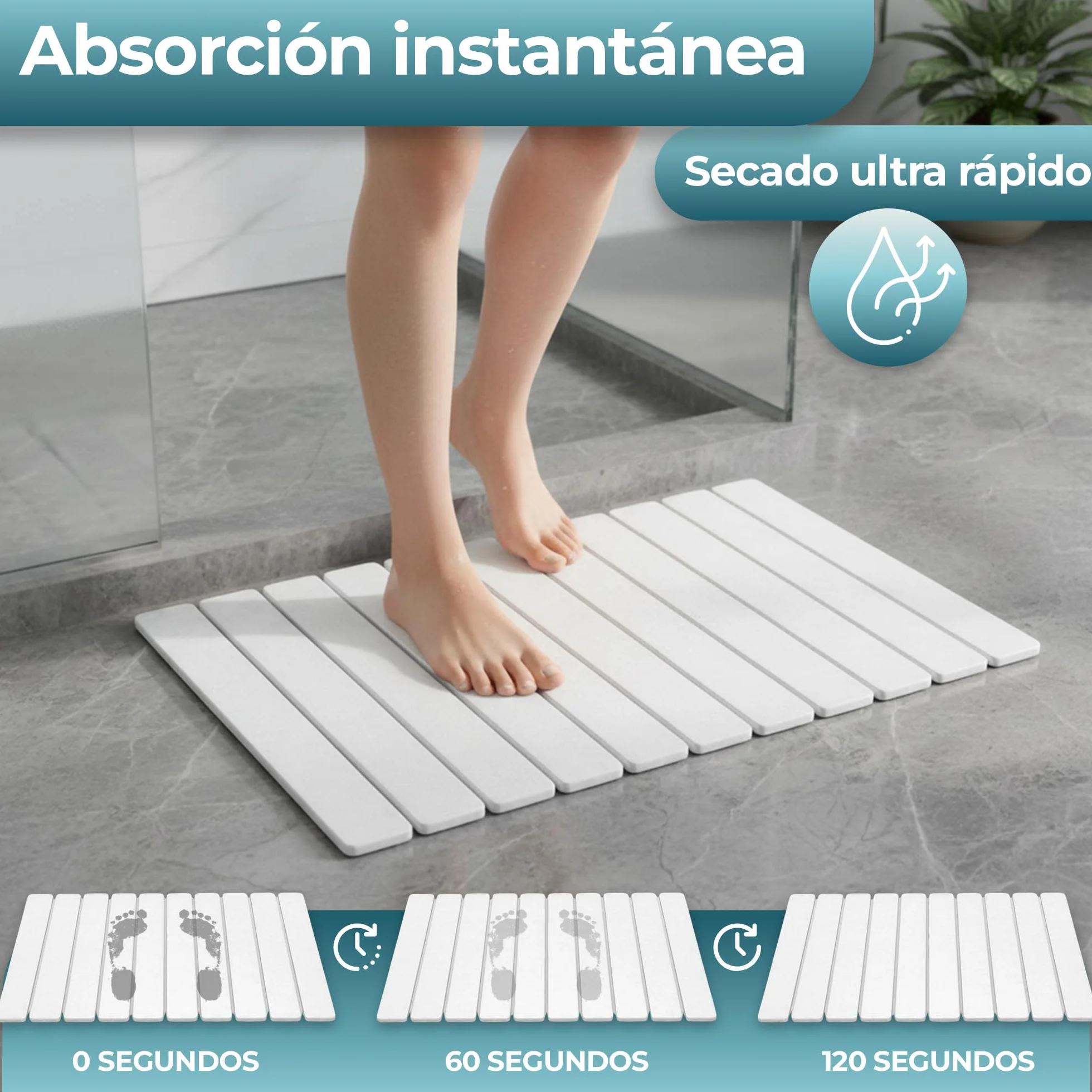 Alfombra Diatomita Baño Plegable 60x39 cm Secado Rápido Alta Absorción Antideslizante Piedra Natural