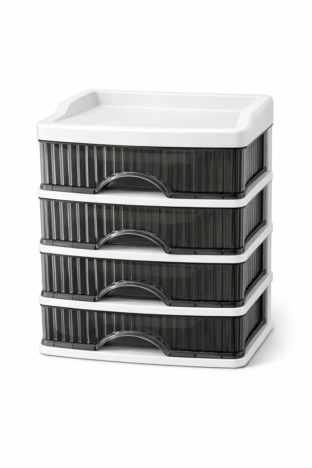 Cajonera de Plástico 4 Cajones Transparente Ahumado Organizador Escritorio Hogar