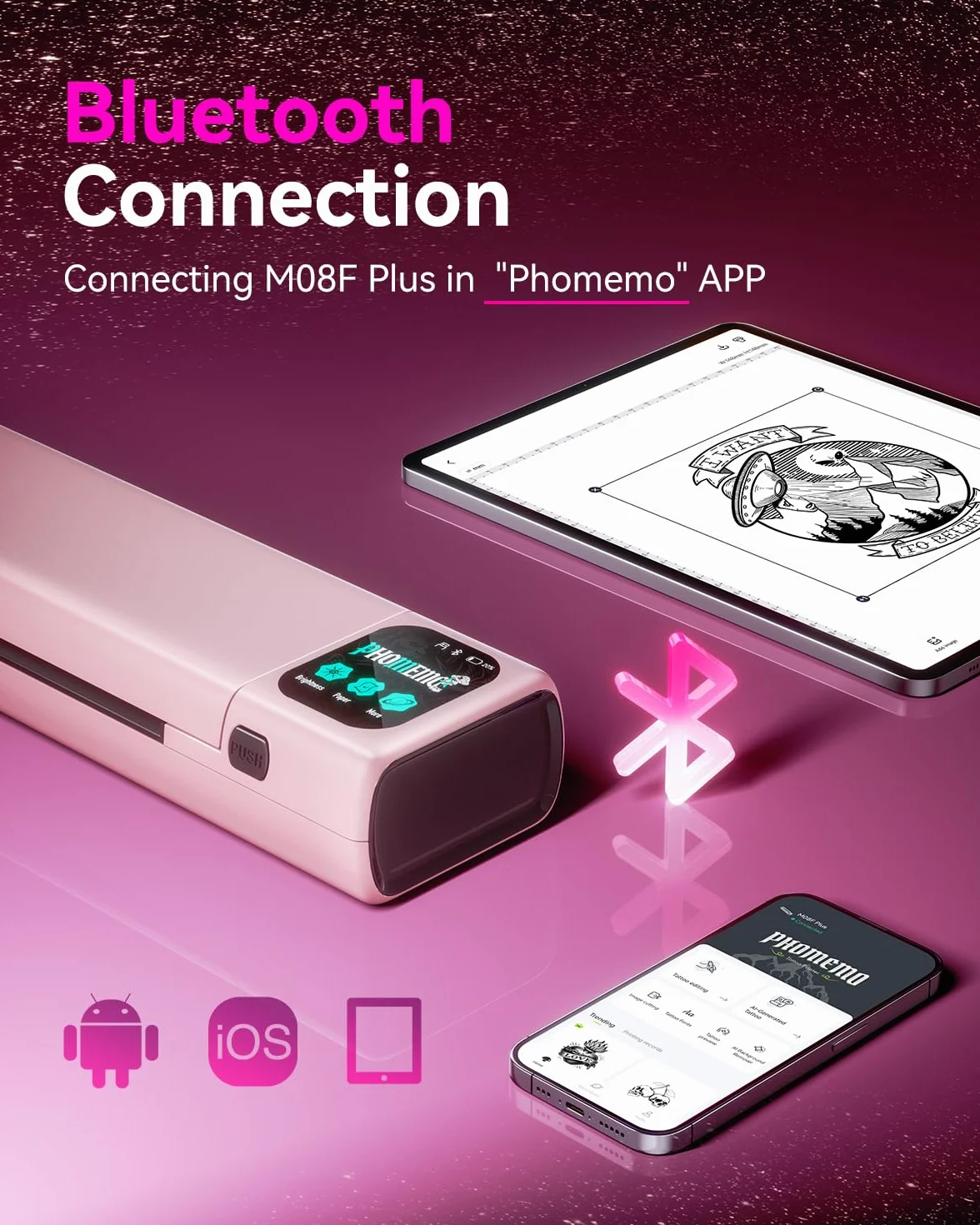 Phomemo M08F Plus AI Termocopiadora Tattoo con Pantalla Táctil - Impresora Termica Tattoo por Transferencia Térmica para Artistas con con diseño IA, Incluye 10 Hojas de Papel de Transferencia