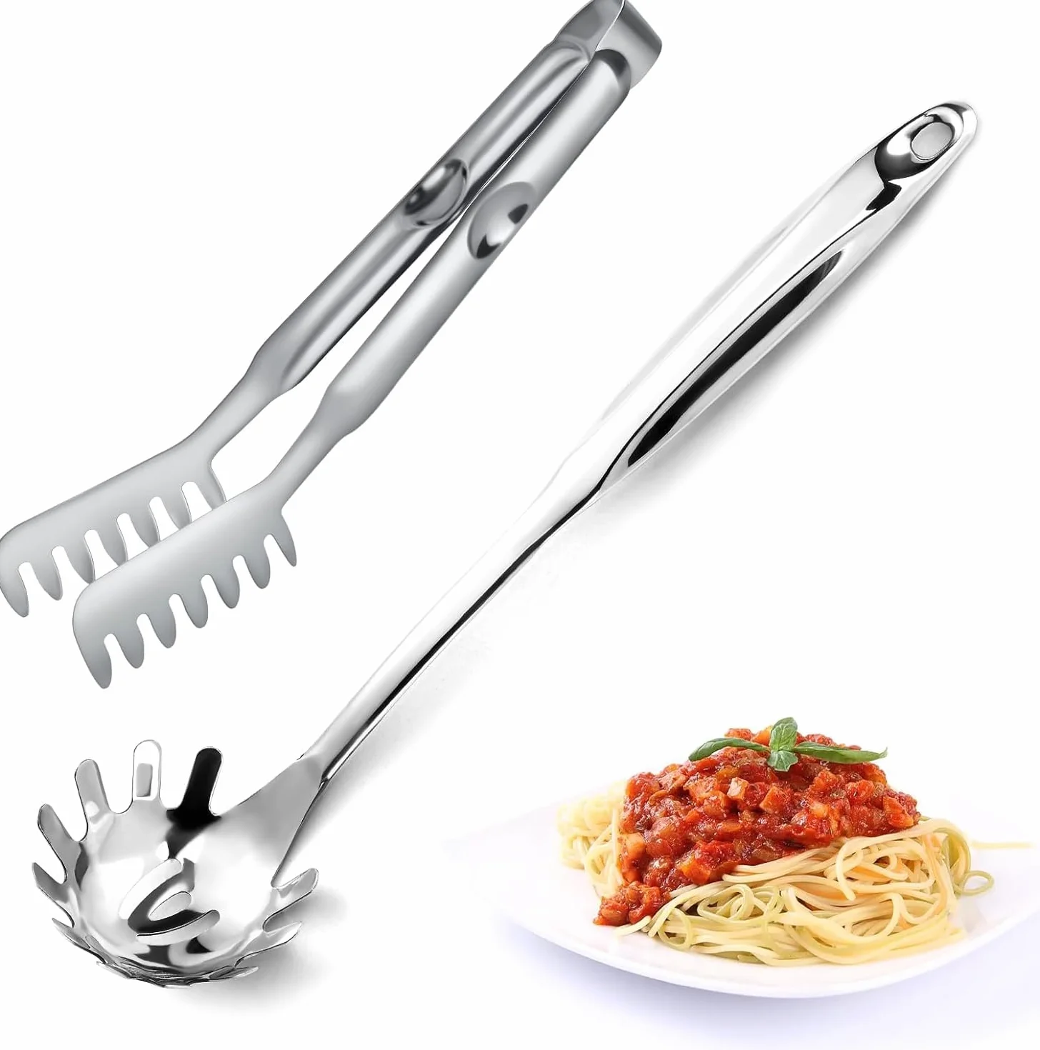 Pleafind cuchara espaguetis pinzas 33cm 29cm antiadherente acero inoxidable servidor conjunto