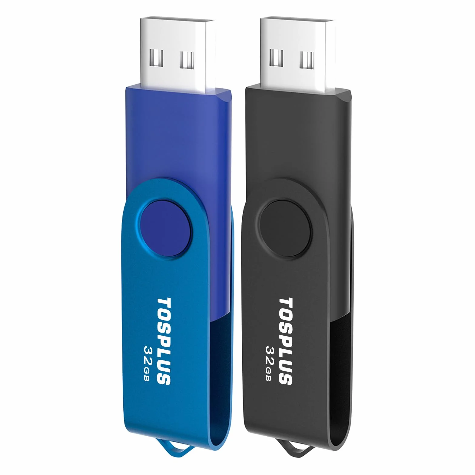Paquete de 2 unidades flash USB 2.0 de 32 GB, memoria USB 2.0, almacenamiento de datos, diseño giratorio (negro/azul)
