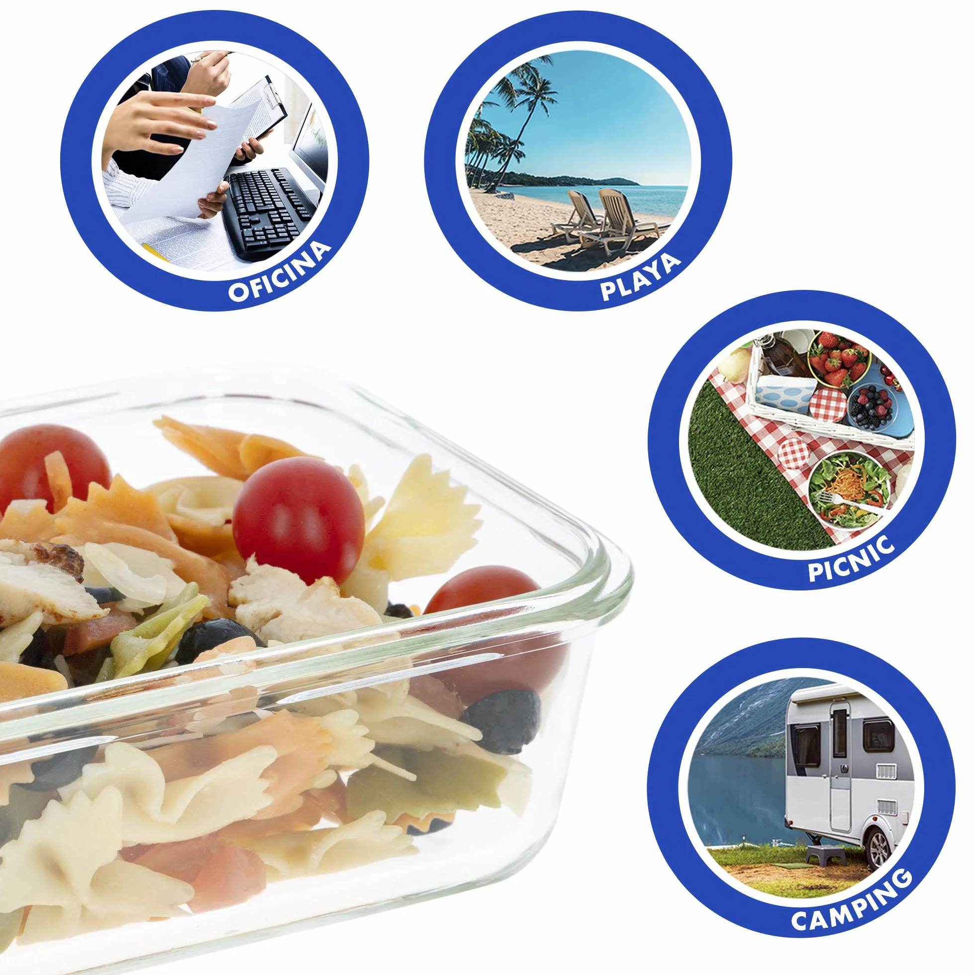 Pack 6 Recipientes Herméticos de Vidrio, táper Cristal Apto para Microondas, 800 ml, Envases para Comida con Cierre