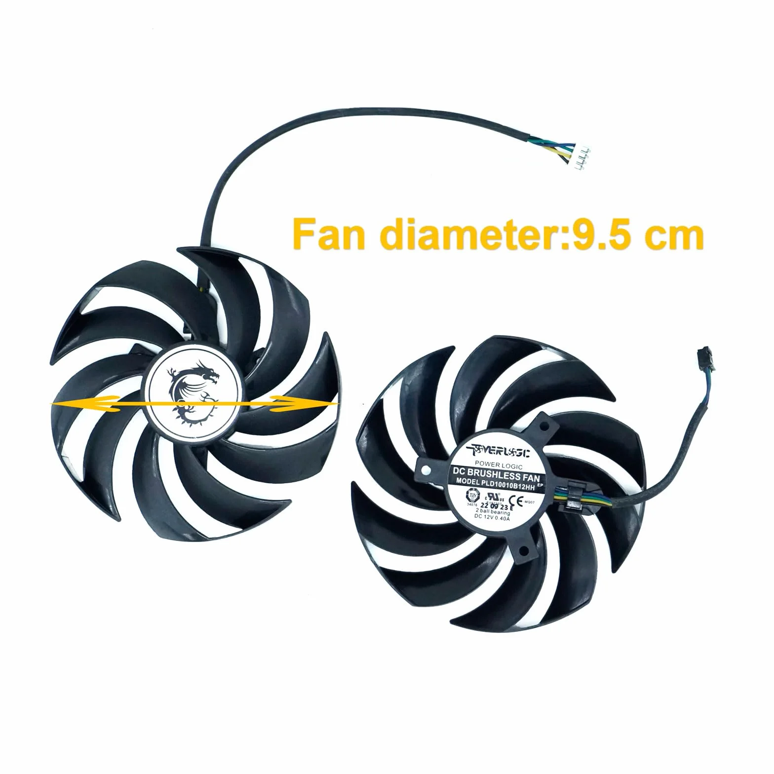 Replacement Graphics Card Cooler Fan Compatible con MSI GeForce RTX 3060 Ti Gaming X 8G LHR, 3060 GAMING/X, 3050 GAMING/X, PLD10010B12HH, 2 bolas, 95 mm