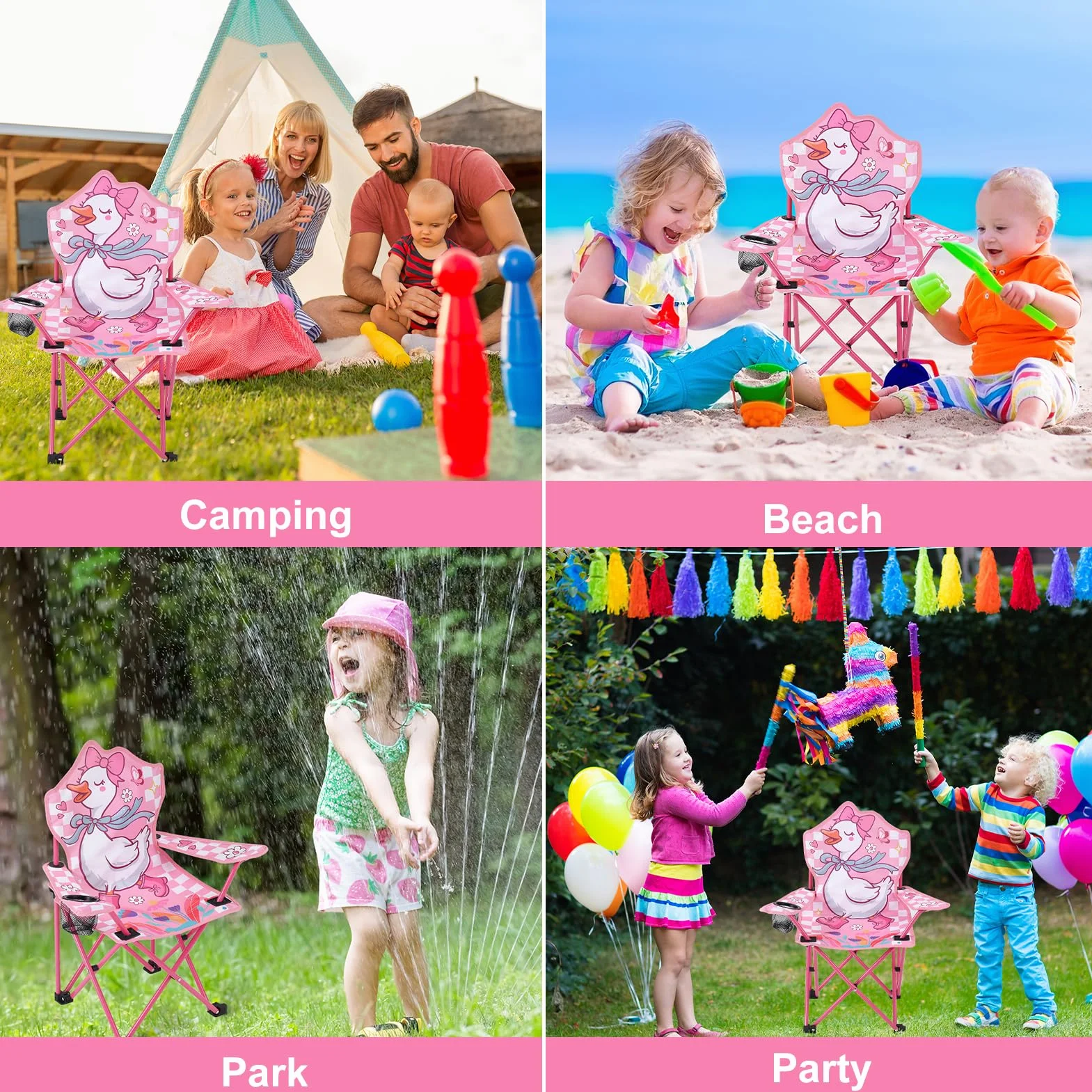 Silla de camping para niños plegable con soporte para bebidas diseño cisne jardín portátil