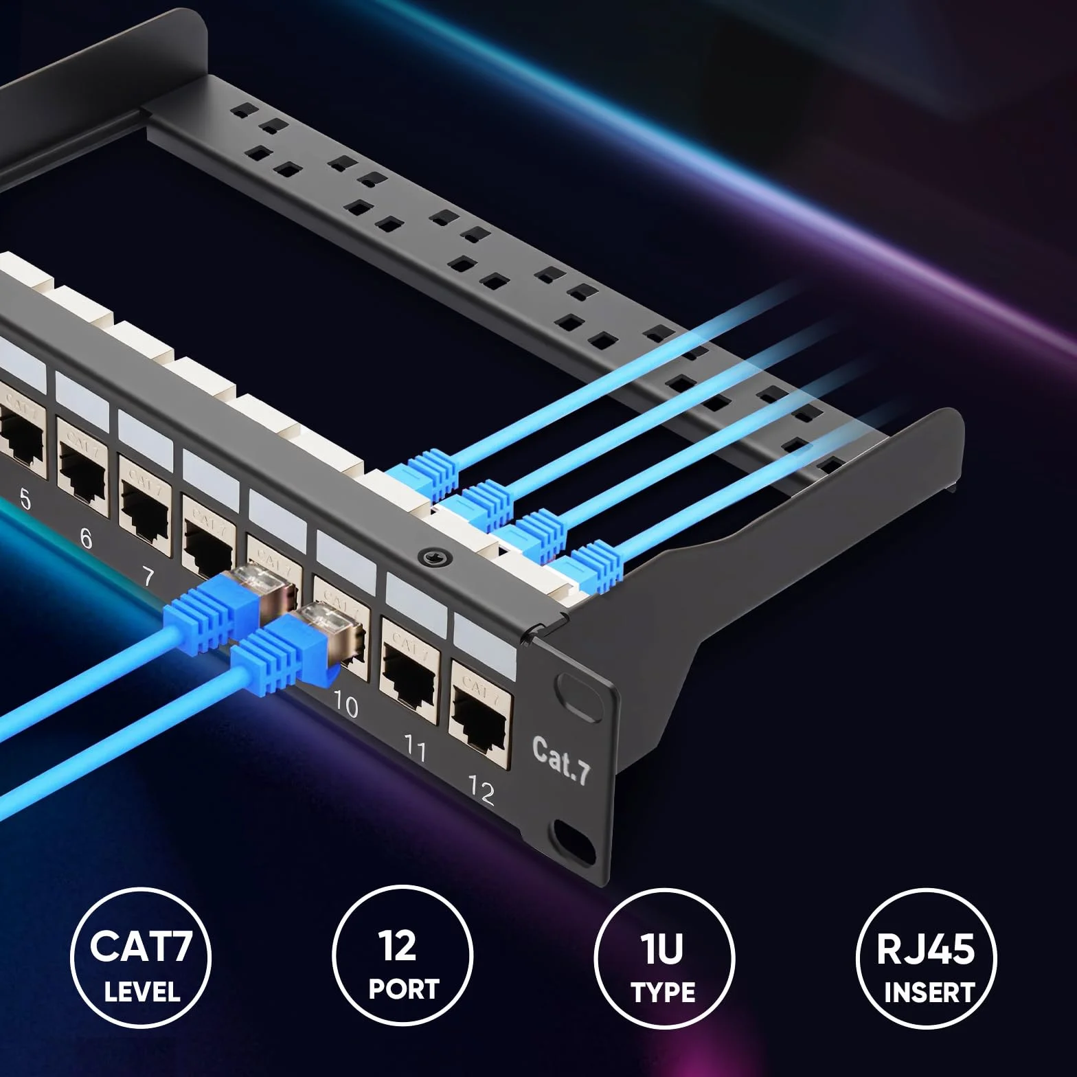 Panel de conexiones Cat 7, 1U 12 Puertos, panel de conexión Keystone de 10 pulgadas, panel de distribución LSA, acoplador Keystone blindado RJ45, compatible con cables de red Cat 7/6A/6/5e y Cat5
