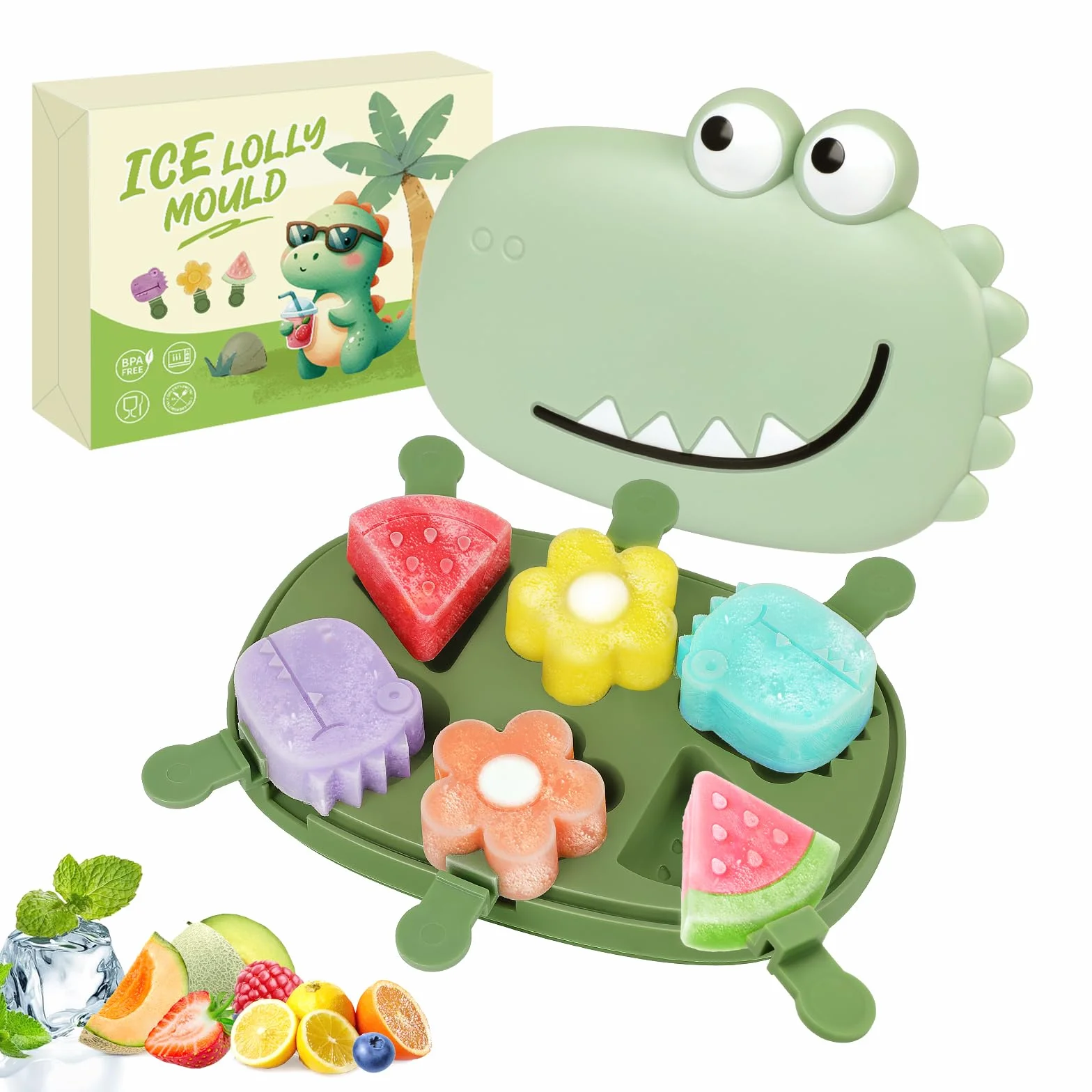 Moldes Helados Silicona, 6 Cavidades Moldes para Helados sin BPA Reutilizable para Bebe Niño y Adultos, Molde Helado Hermoso Animales con Palo para Hacer Helados