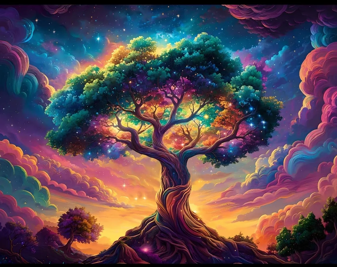 Arsey Árbol de la Vida Tapiz con Luz Negra 300x180 cm UV Reaktiv