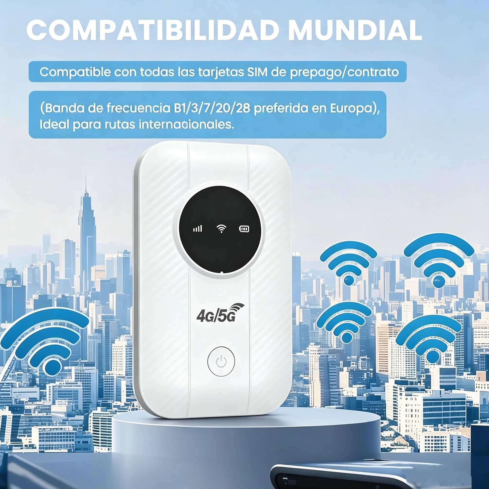 Router WiFi Portátil 4G/5G Desbloqueado con Ranura SIM, Conexión para 10 Dispositivos, Cobertura 4G/5G, Compatible con Todos los Operadores, Seguridad WPA2, Ideal para Viajes y Teletrabajo