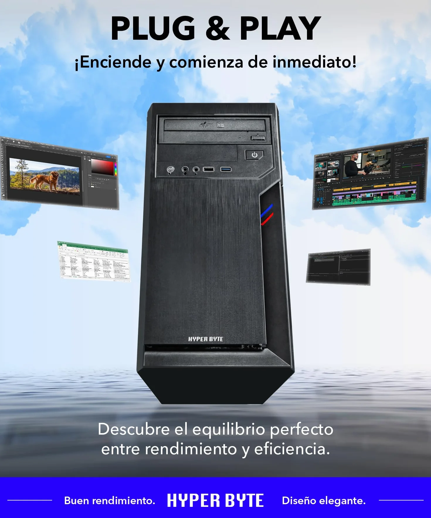 HYPER BYTE® Office PC - Ordenador con AMD Ryzen 3 a 4,0 GHz | 16 GB DDR4 de RAM | Disco Duro SSD de 1 TB | Win 11 Pro | WLAN | DVD+RW | USB 3.0 | Computer de Torre - High End