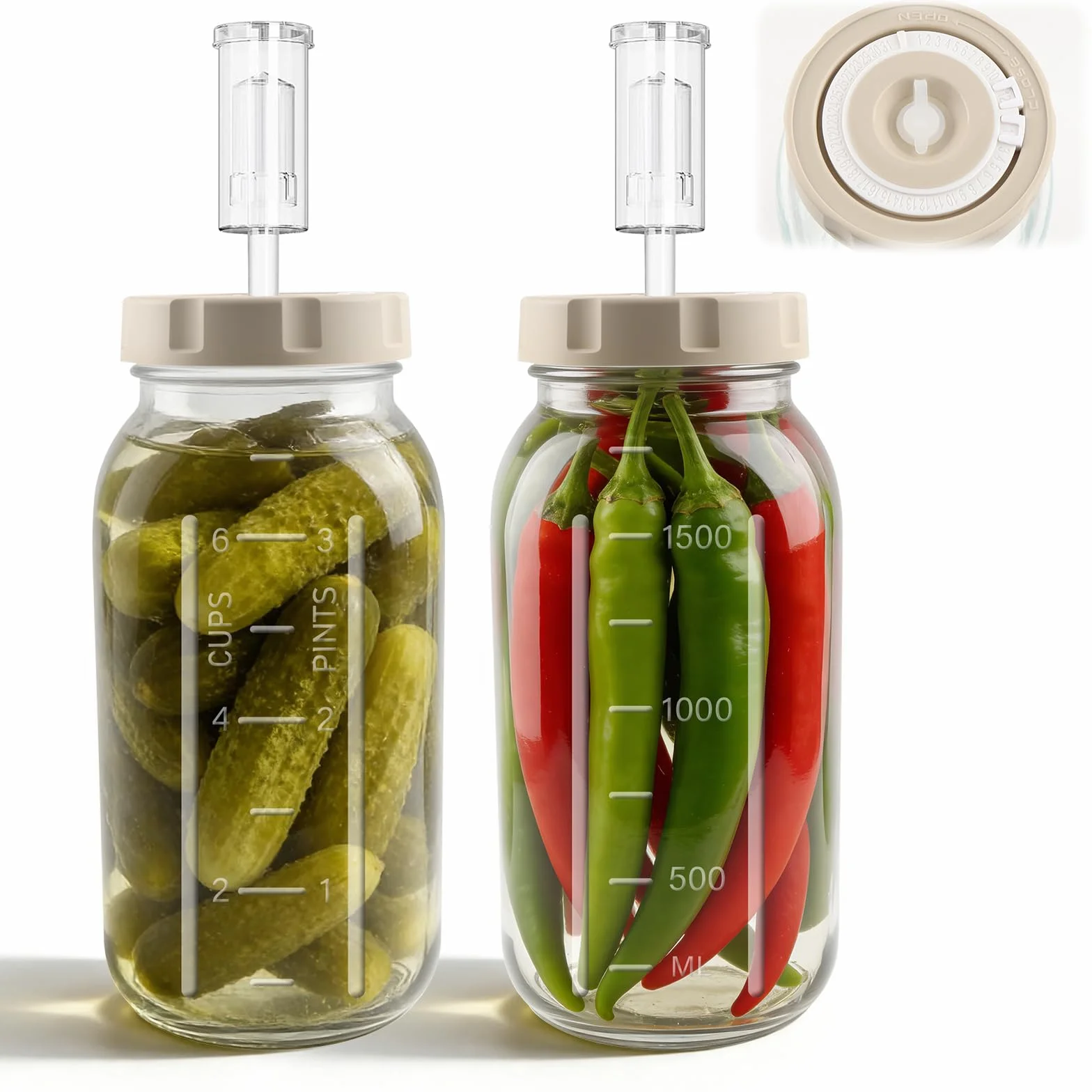 2 tarros de fermentación de 2 litros con indicador de fecha y cierre hermético - Perfecto para chucrut, kimchi, kombucha (paquete de 2)