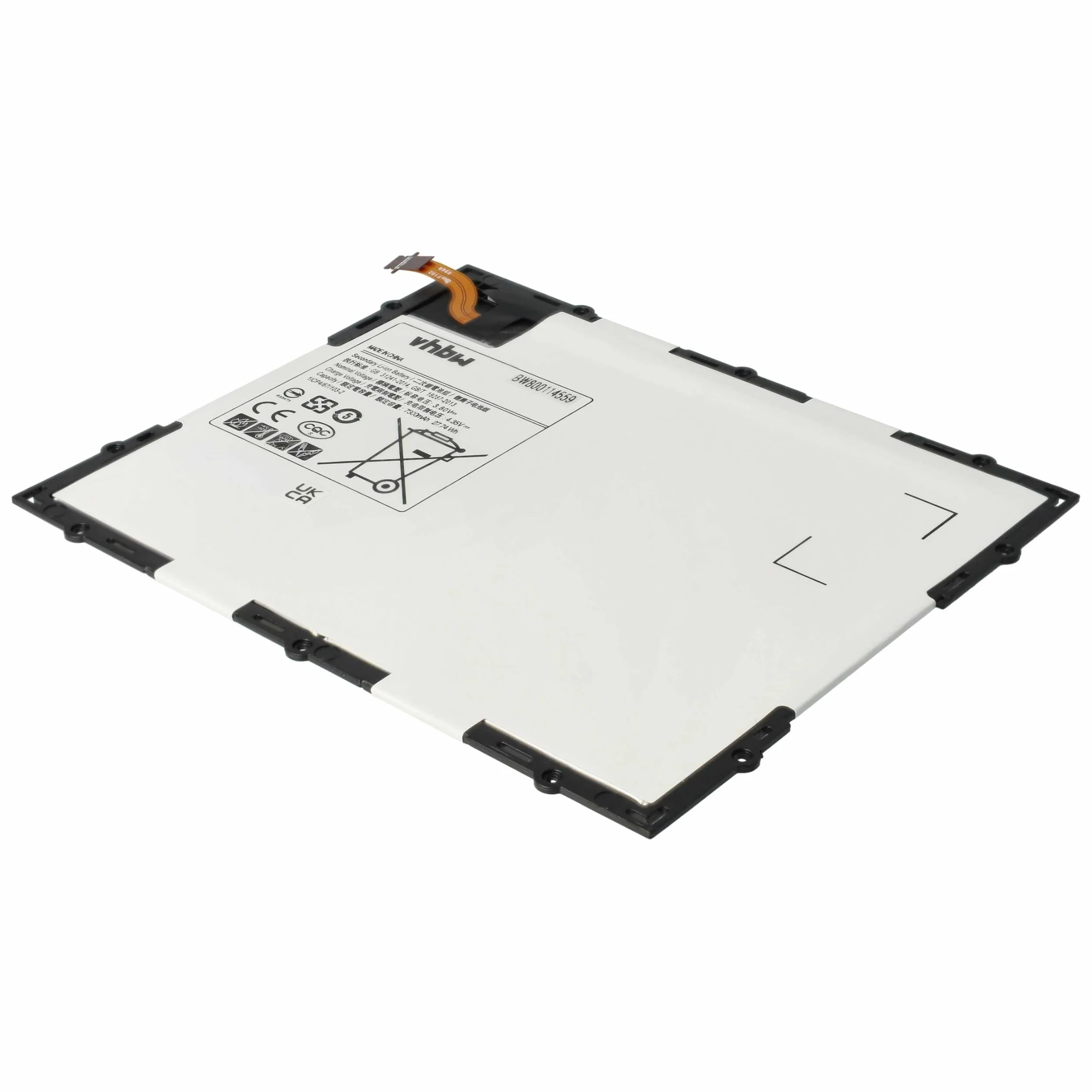 vhbw Batería Compatible con Samsung Galaxy Tab SM-P585M, SM-P585Y, SM-T580, SM-P585N, SM-P585N0 Tablet, Pad (7300 mAh, 3,8 V, Li-Poli)