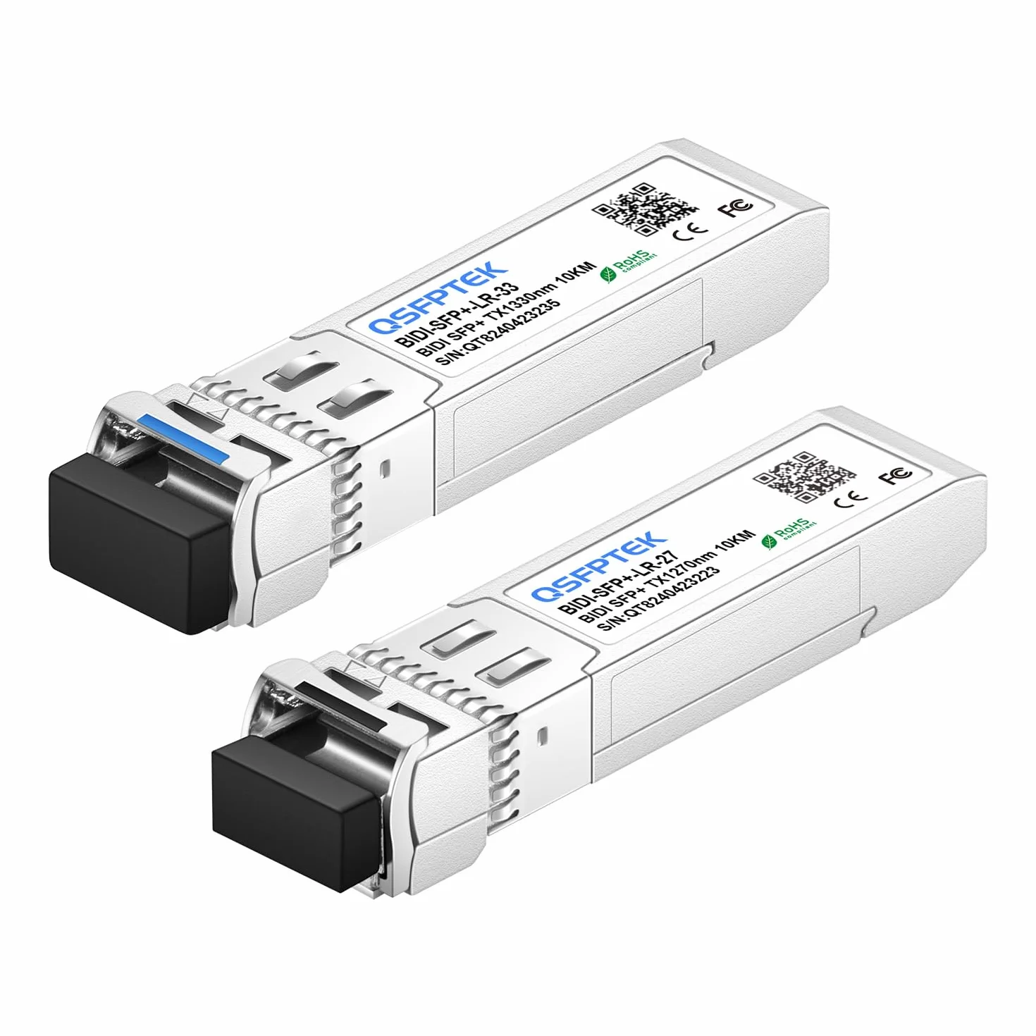 QSFPTEK 10G SFP+ Bidi Transceivers LC Single-Mode Module for Cisco SFP-10G-BXD-I (1330nm-TX/1270nm-RX) / SFP-10G-BXU-I (1270nm-TX/1330nm-RX),10KM, with DDM - 1 Pair
